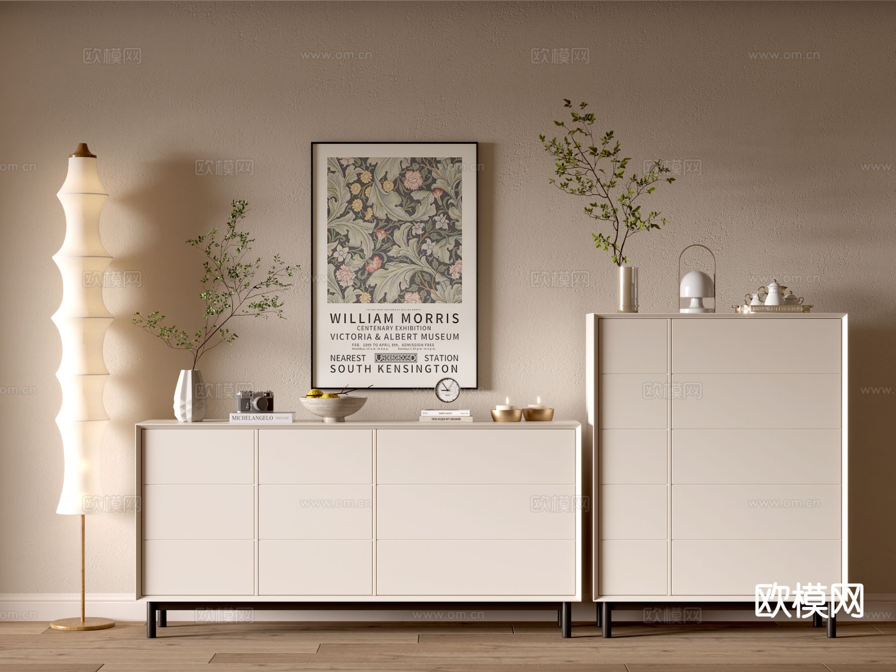 奶油风玄关柜 边柜su模型下载（渲染图2）