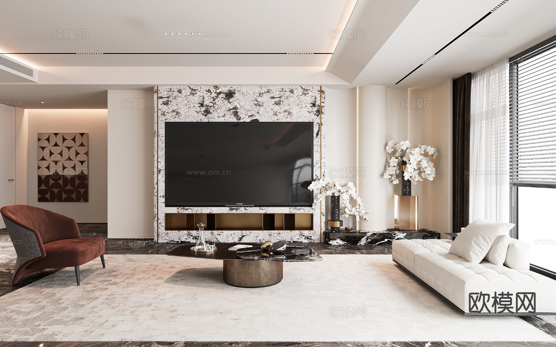 轻奢电视背景3d模型下载