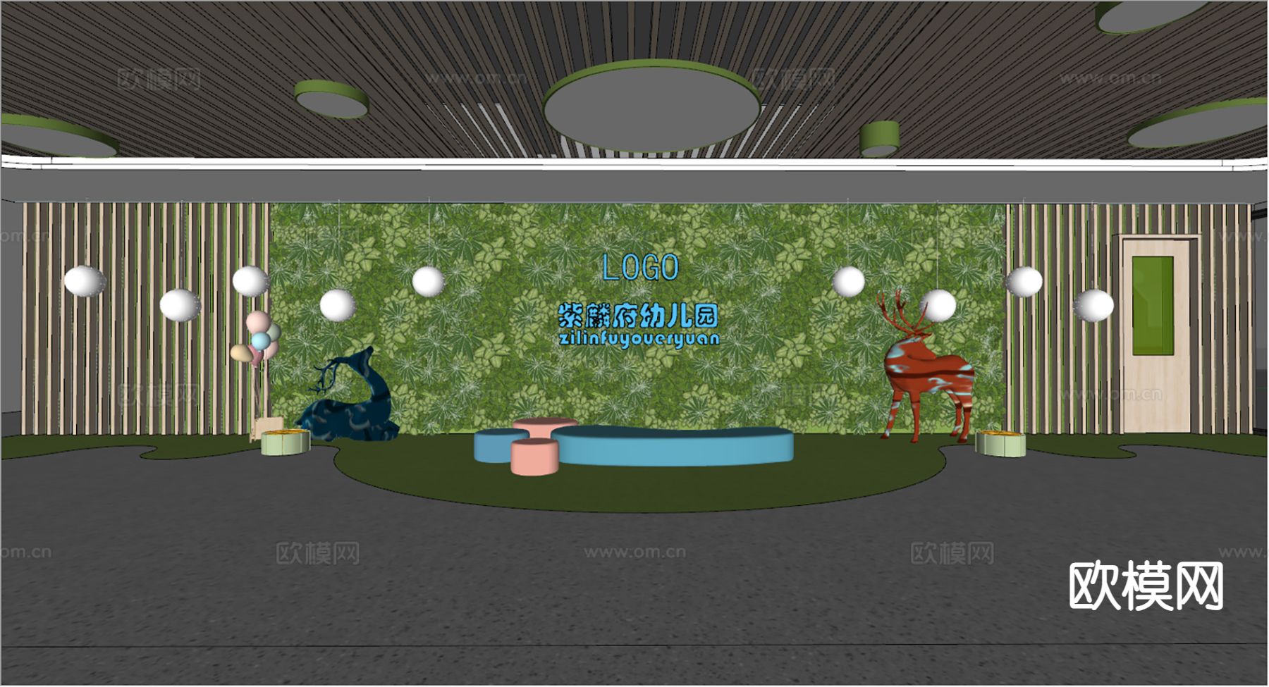 现代植物墙 绿植墙 logo背景墙su模型下载（渲染图1）