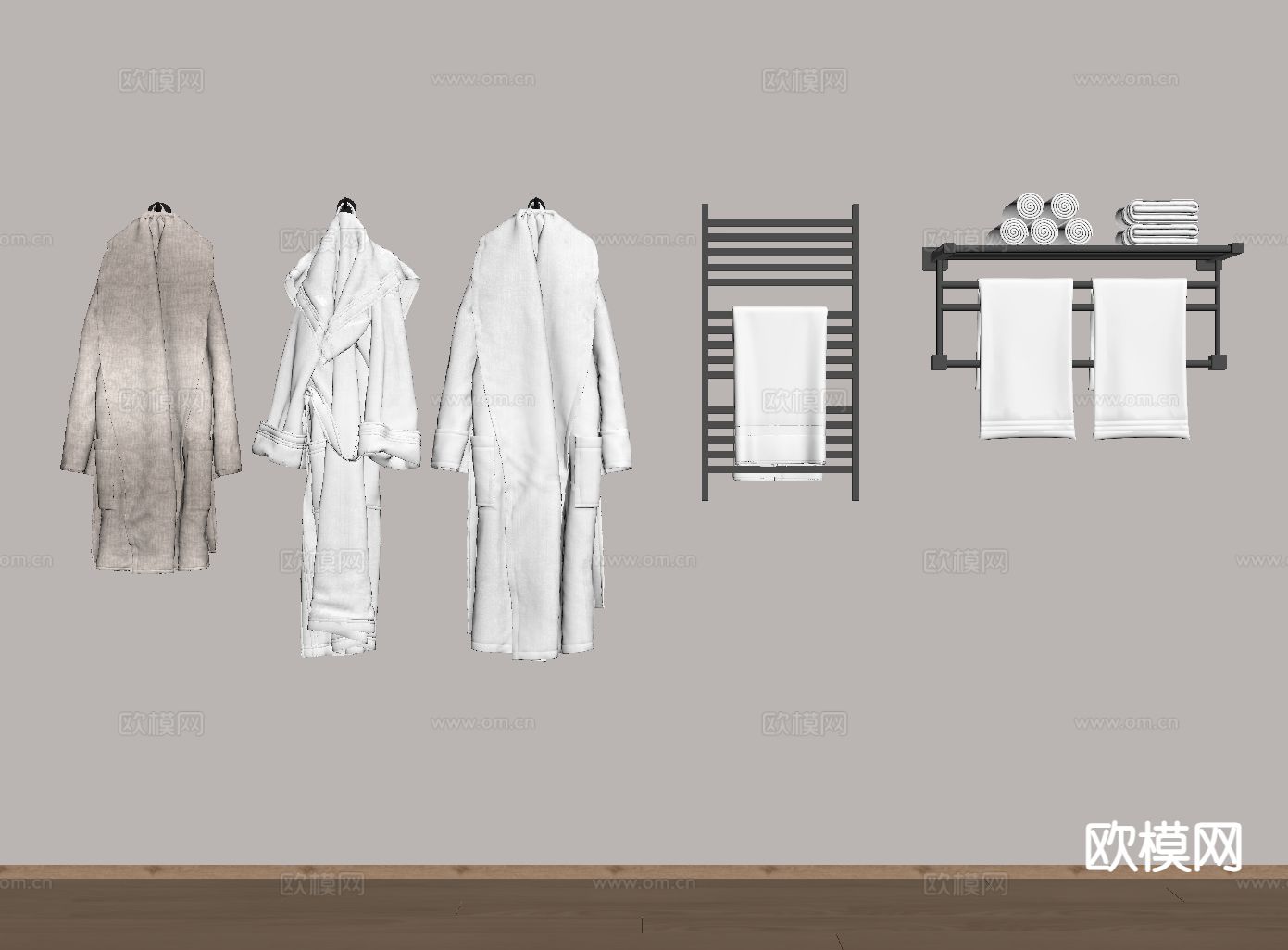 洗浴用品 浴袍 毛巾架su模型下载（渲染图1）