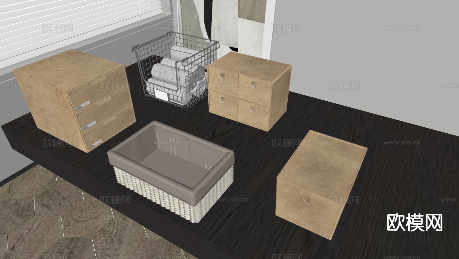 收纳盒子 收纳筐su模型下载（渲染图1）