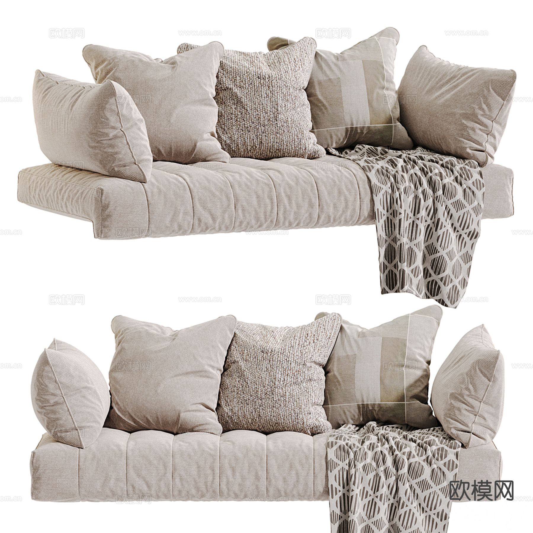 现代布艺抱枕 飘窗靠垫3d模型下载（渲染图2）
