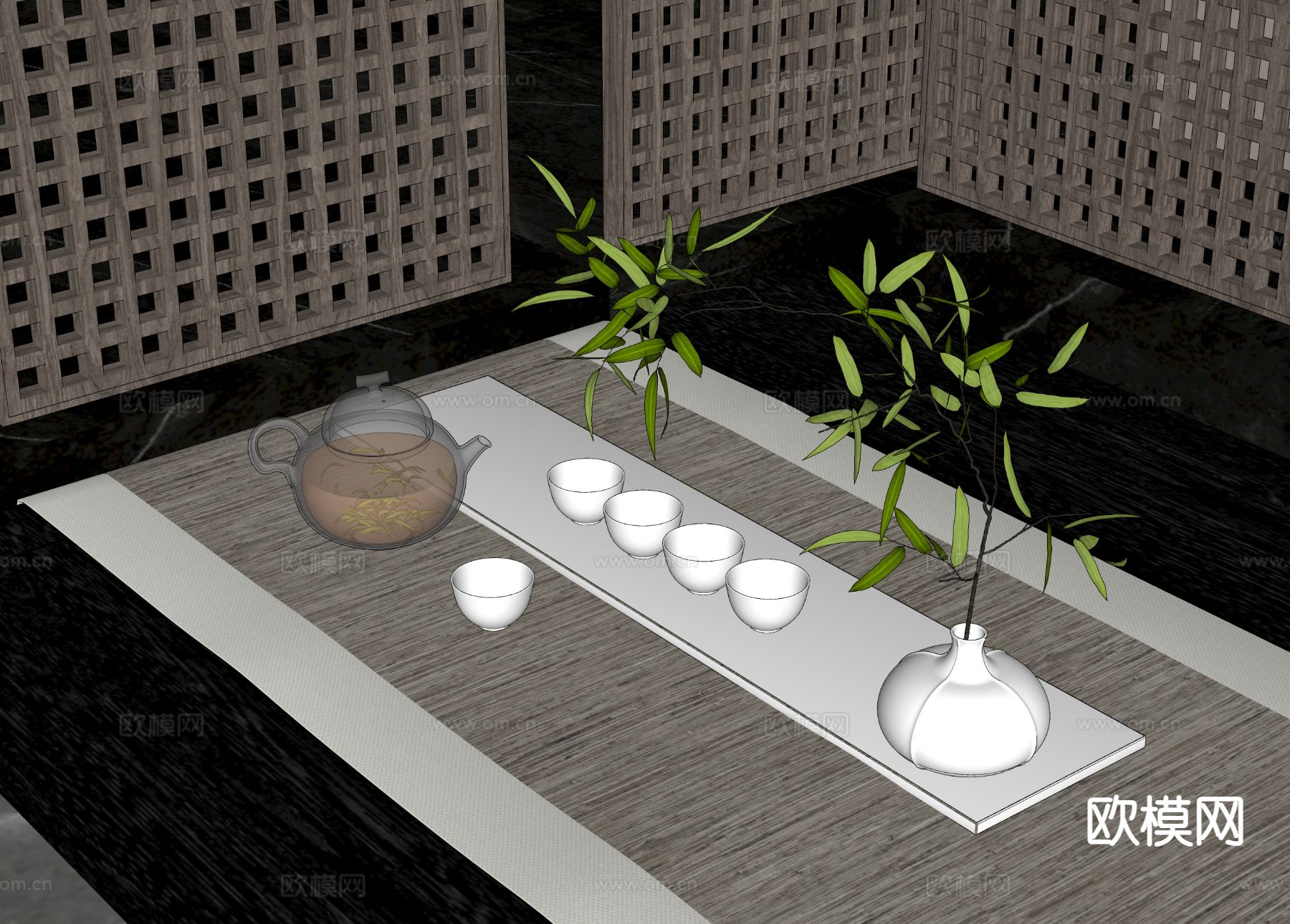 新中式茶具 茶壶su模型下载（渲染图1）