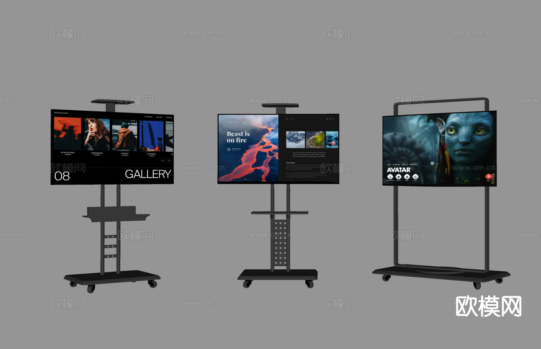 支架电视 移动电视机 液晶电视su模型下载（渲染图1）