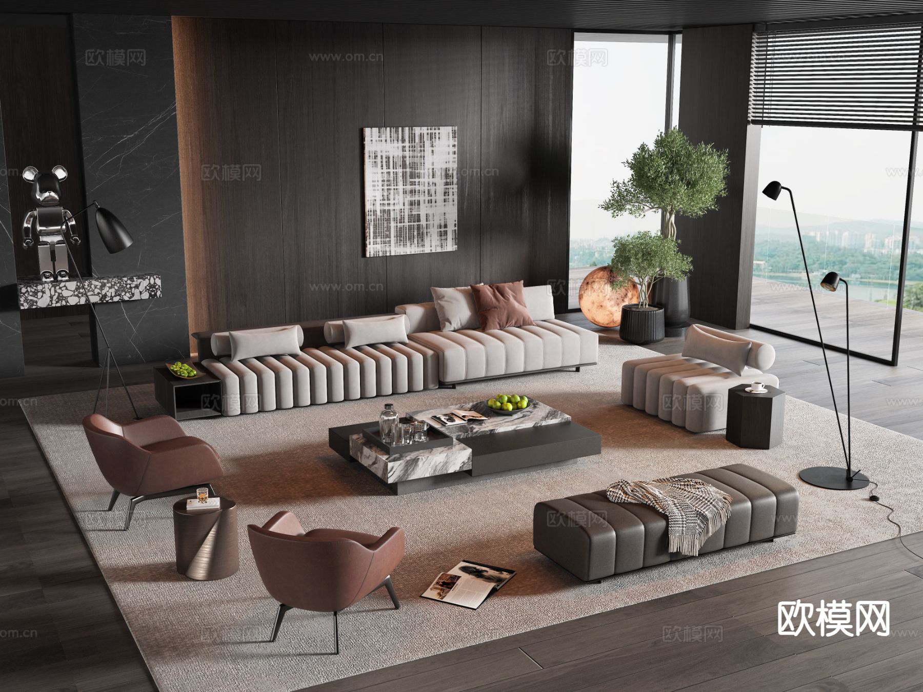 意式组合沙发su模型下载（渲染图2）