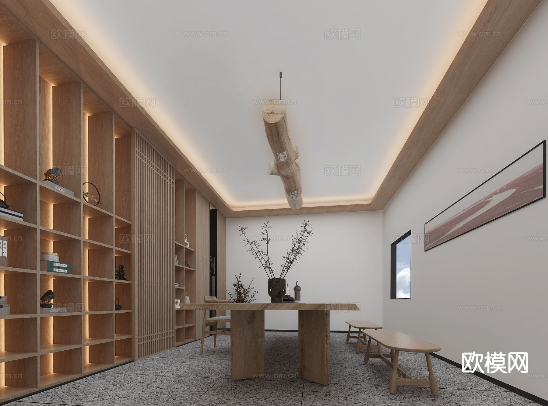 原木风茶室3d模型下载