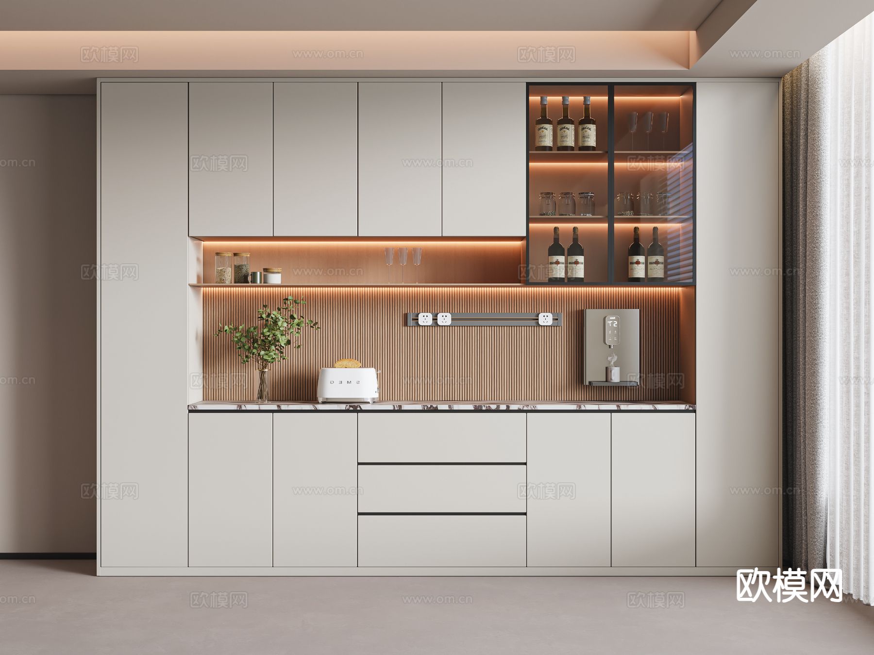 现代酒柜su模型下载（渲染图2）