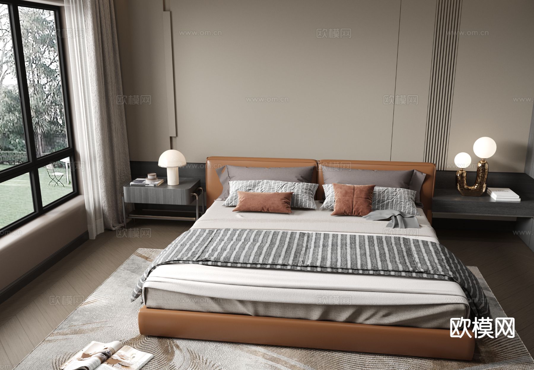 意式双人床su模型下载（渲染图2）