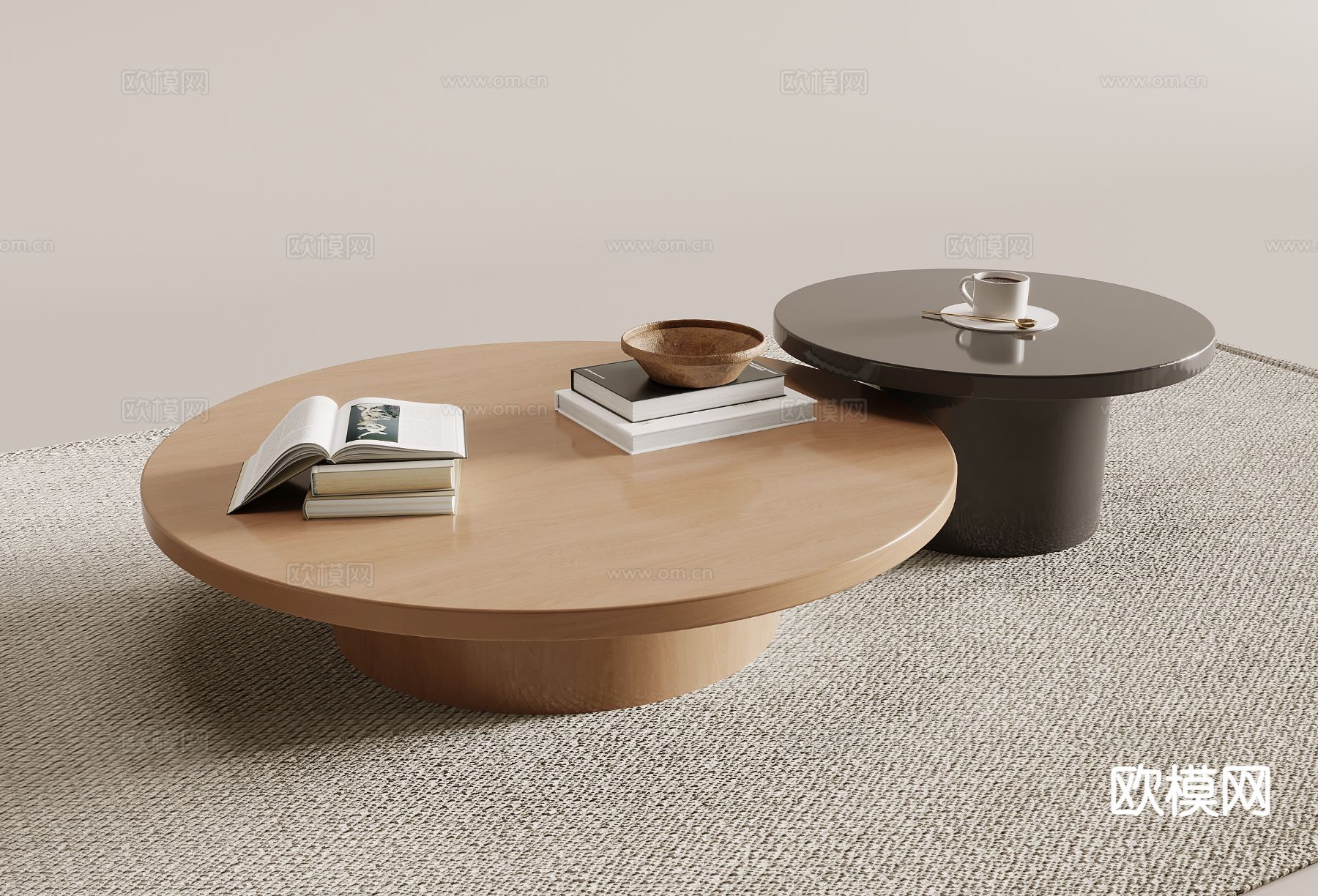 侘寂茶几 子母茶几su模型下载（渲染图2）