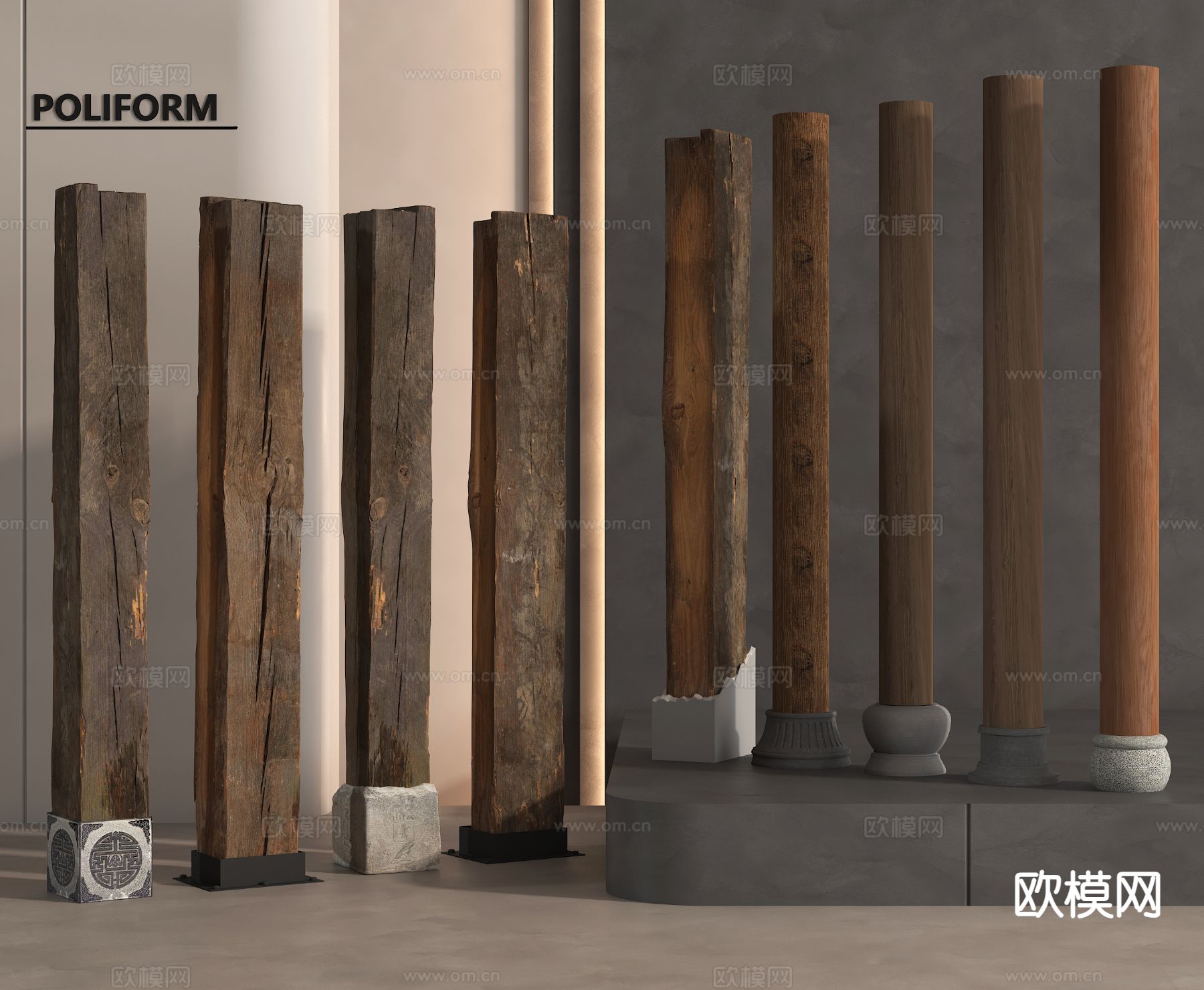 侘寂柱头 柱子su模型下载（渲染图2）