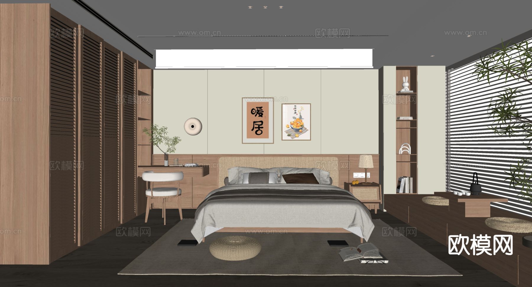日式卧室 主卧su模型下载（渲染图1）