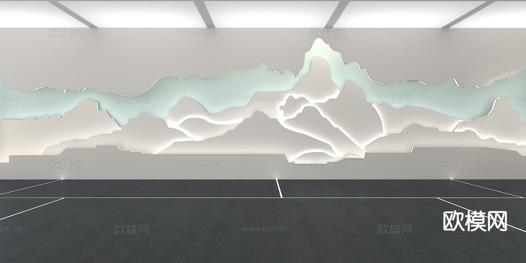 新中式山水背景墙3d模型