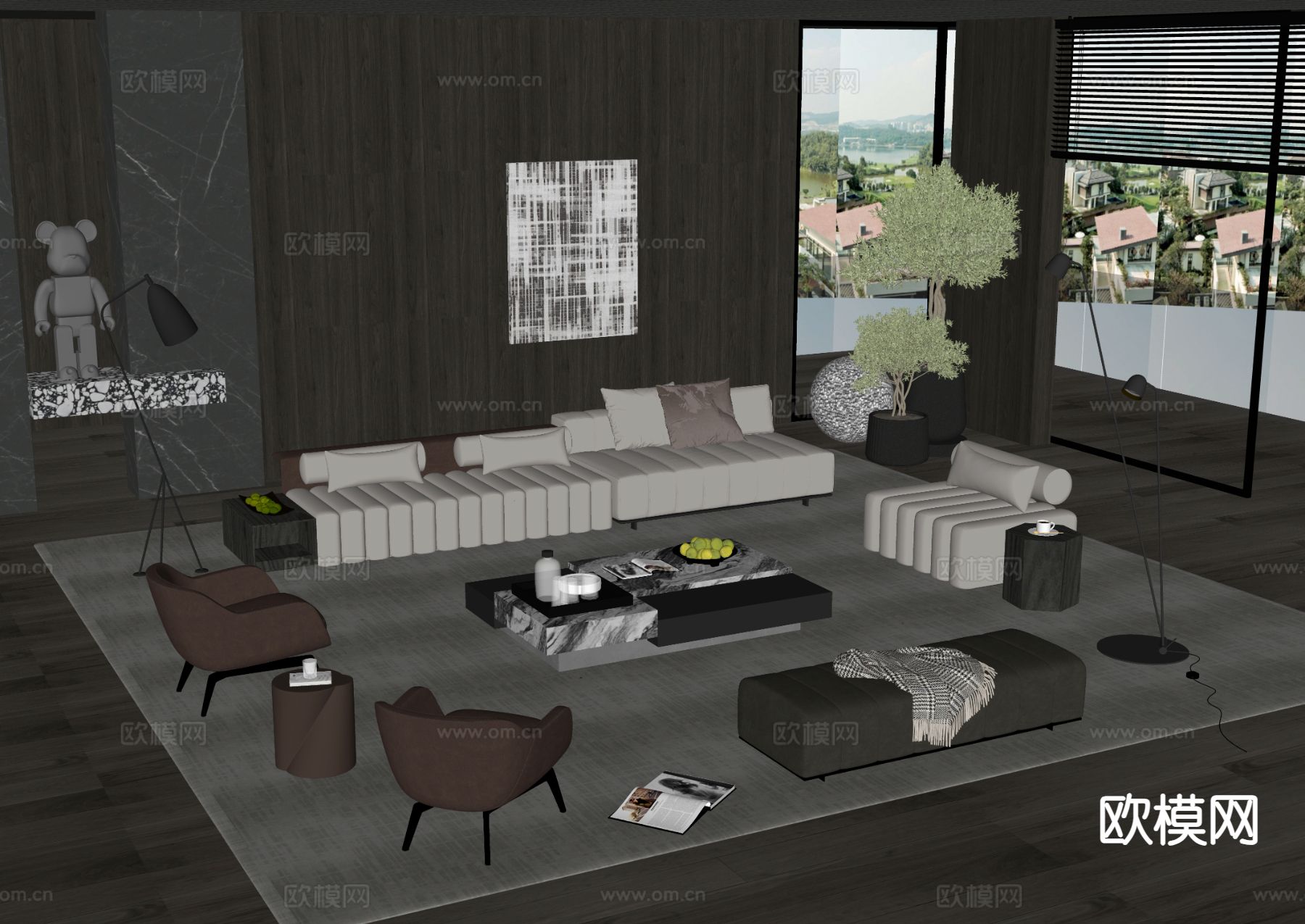 意式组合沙发su模型下载（渲染图1）