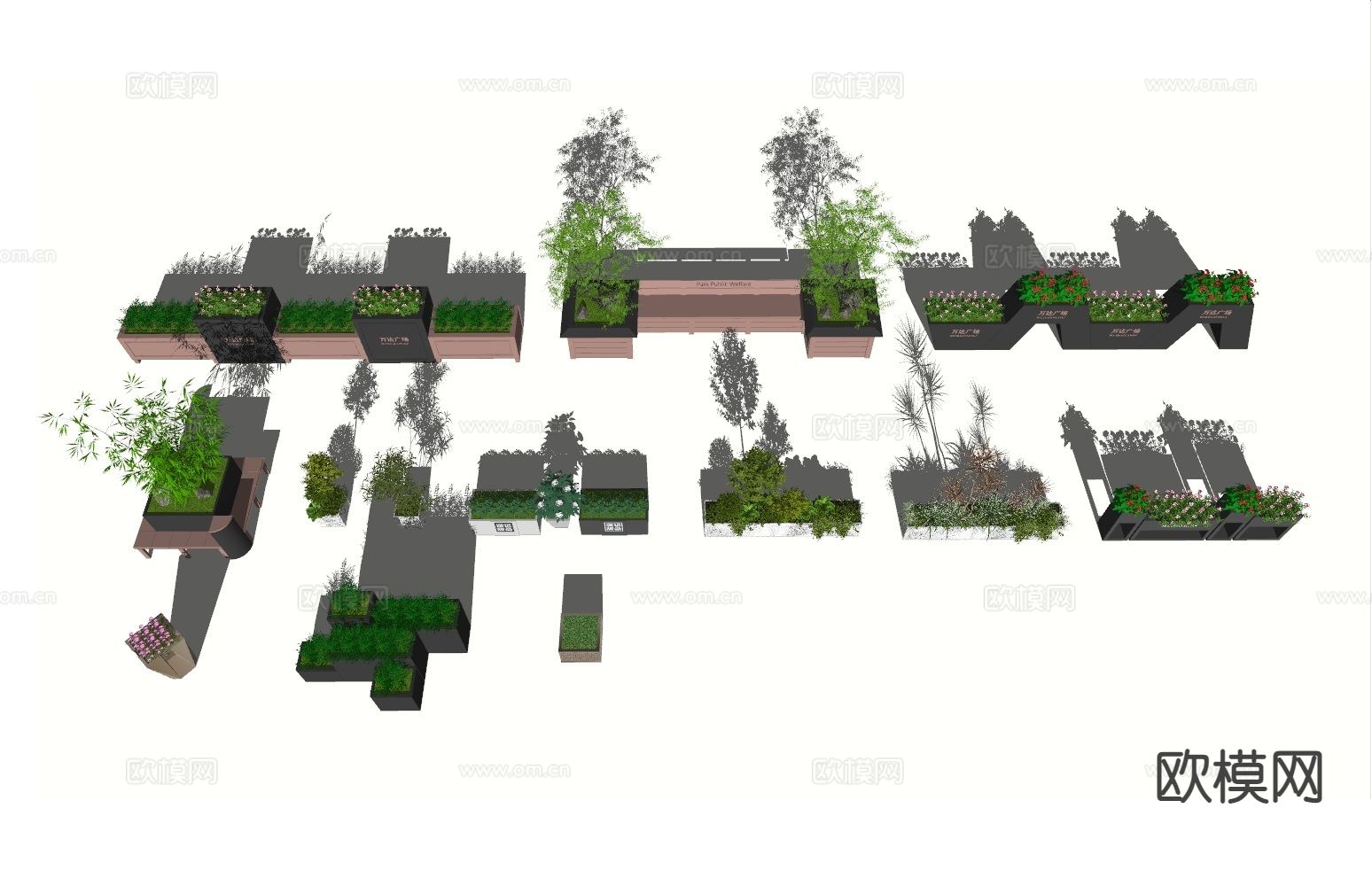 户外花箱 花槽 花钵su模型下载（渲染图1）