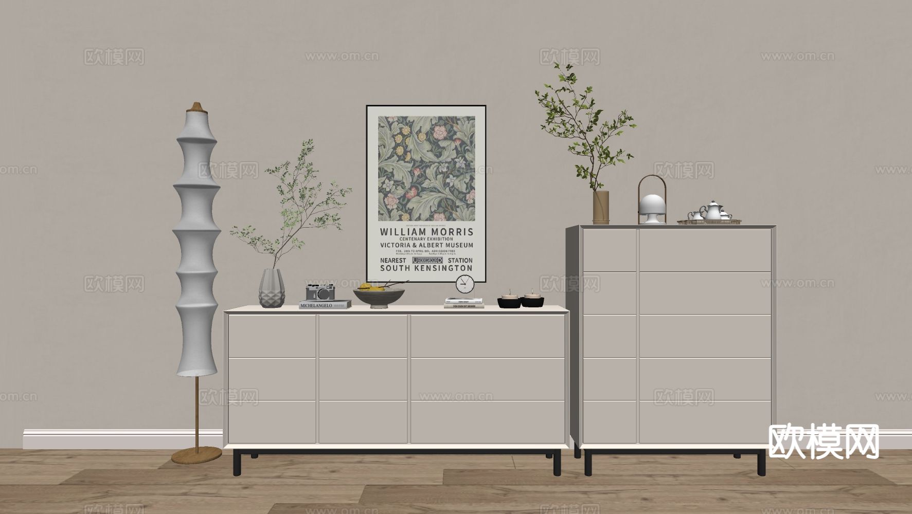 奶油风玄关柜 边柜su模型下载（渲染图1）