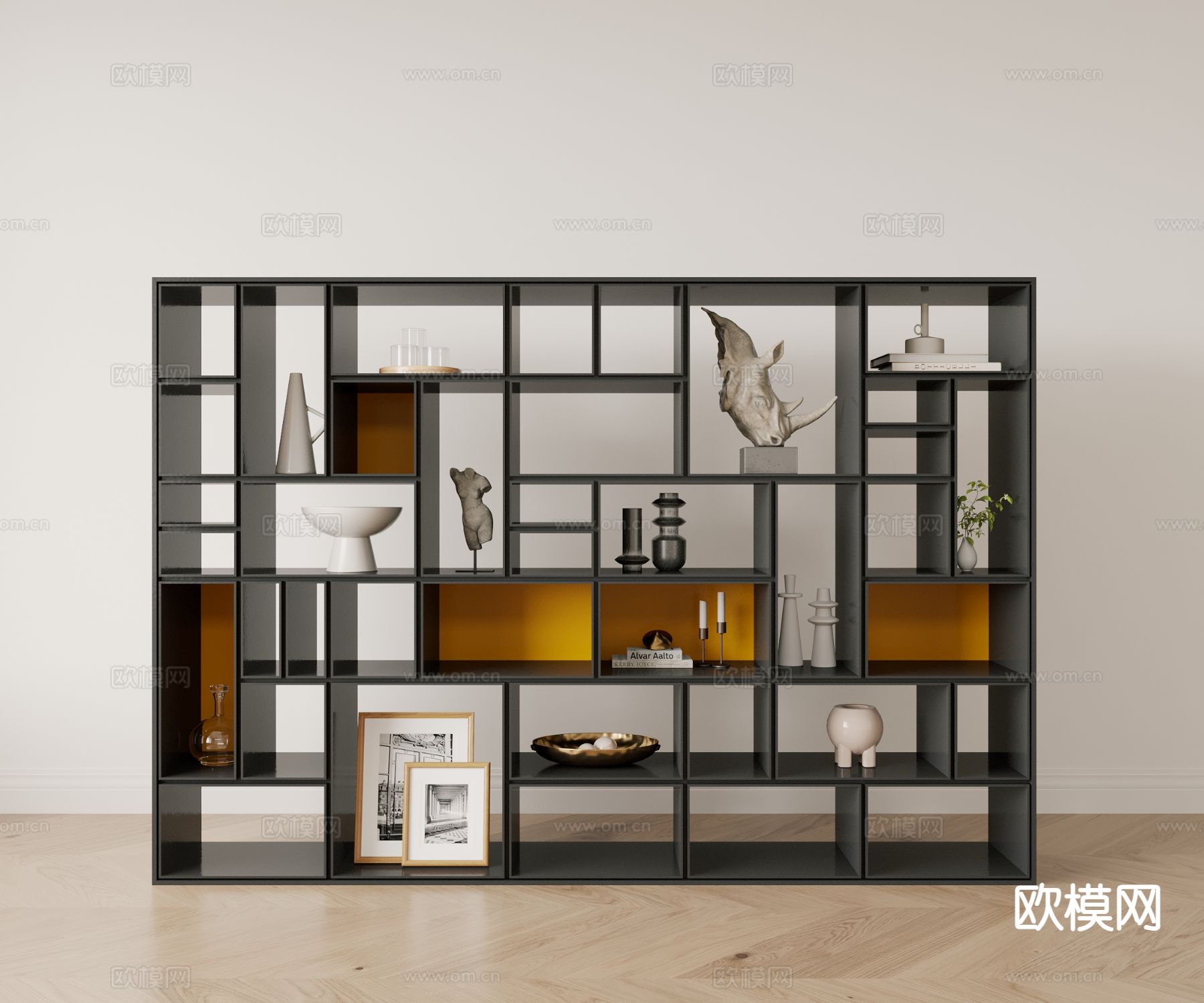 现代书柜 书架su模型下载（渲染图2）