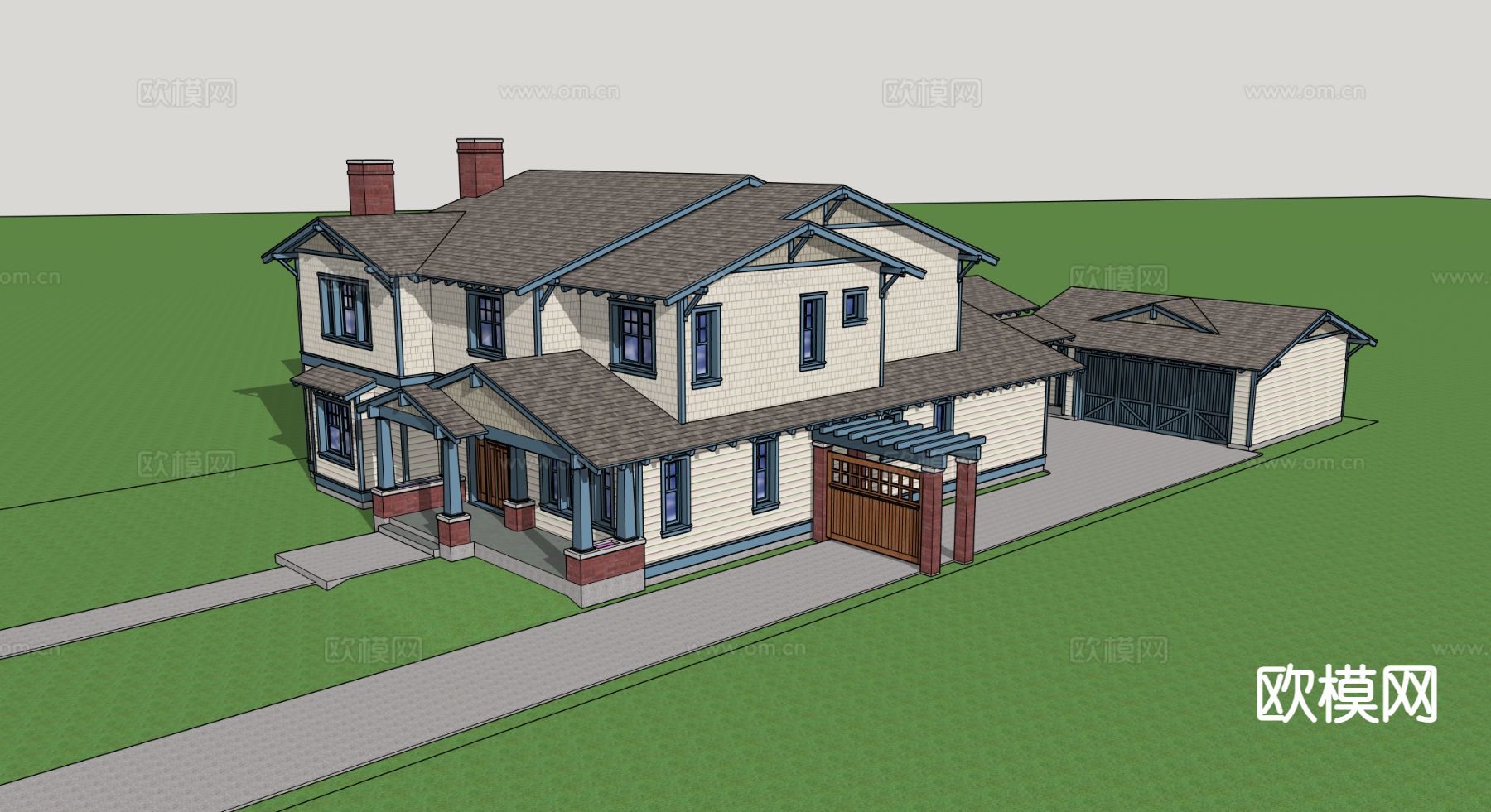 两层别墅su模型下载（渲染图3）