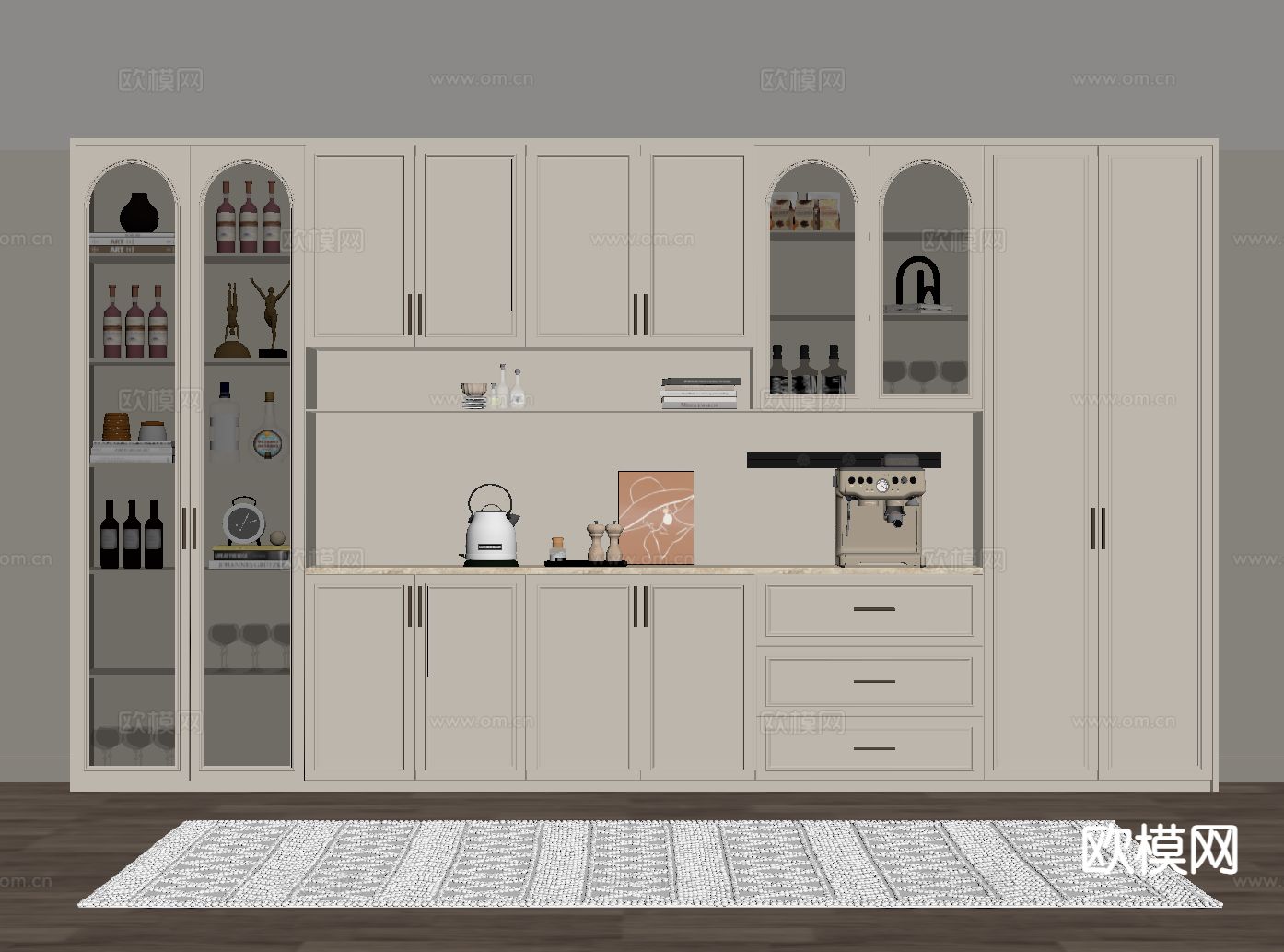 奶油风酒柜 餐边柜su模型下载（渲染图1）