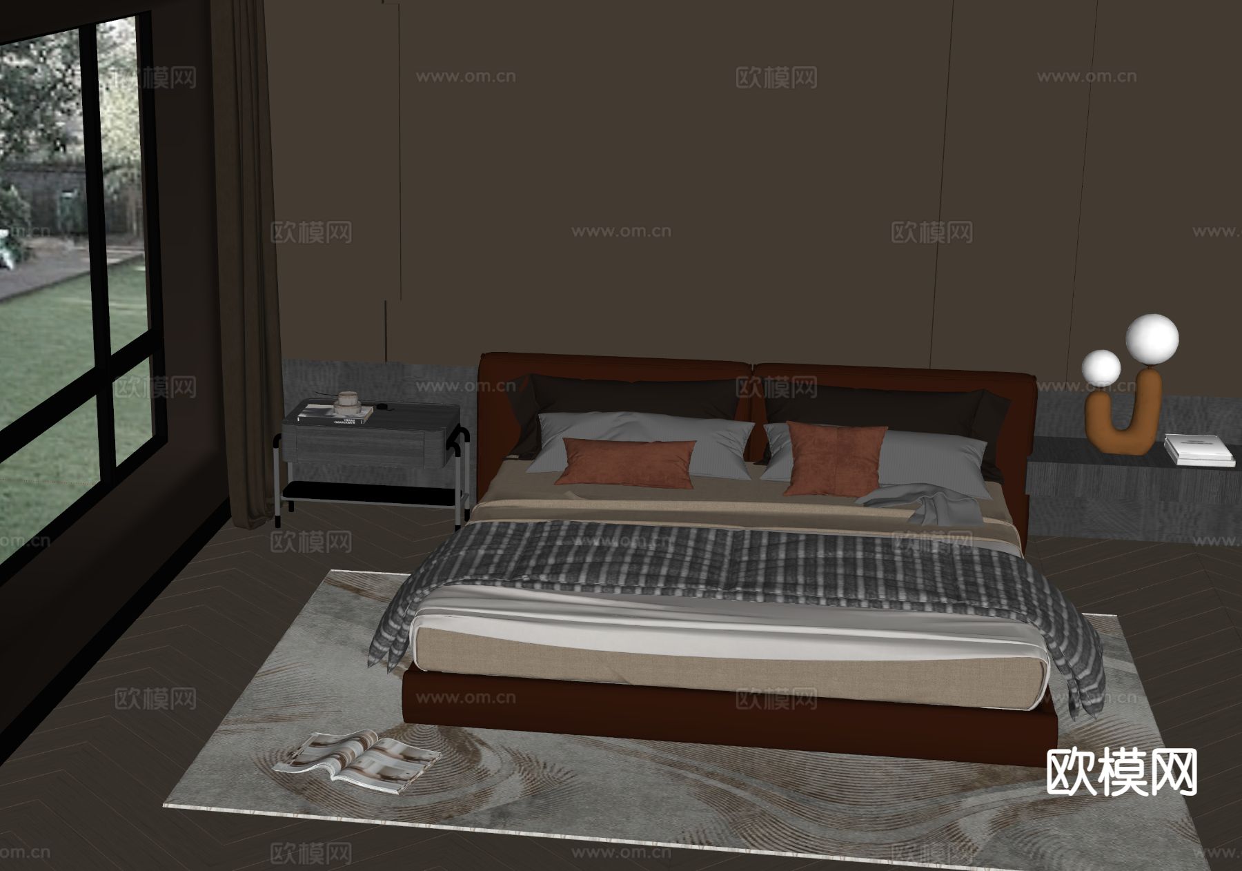 意式双人床su模型下载（渲染图1）