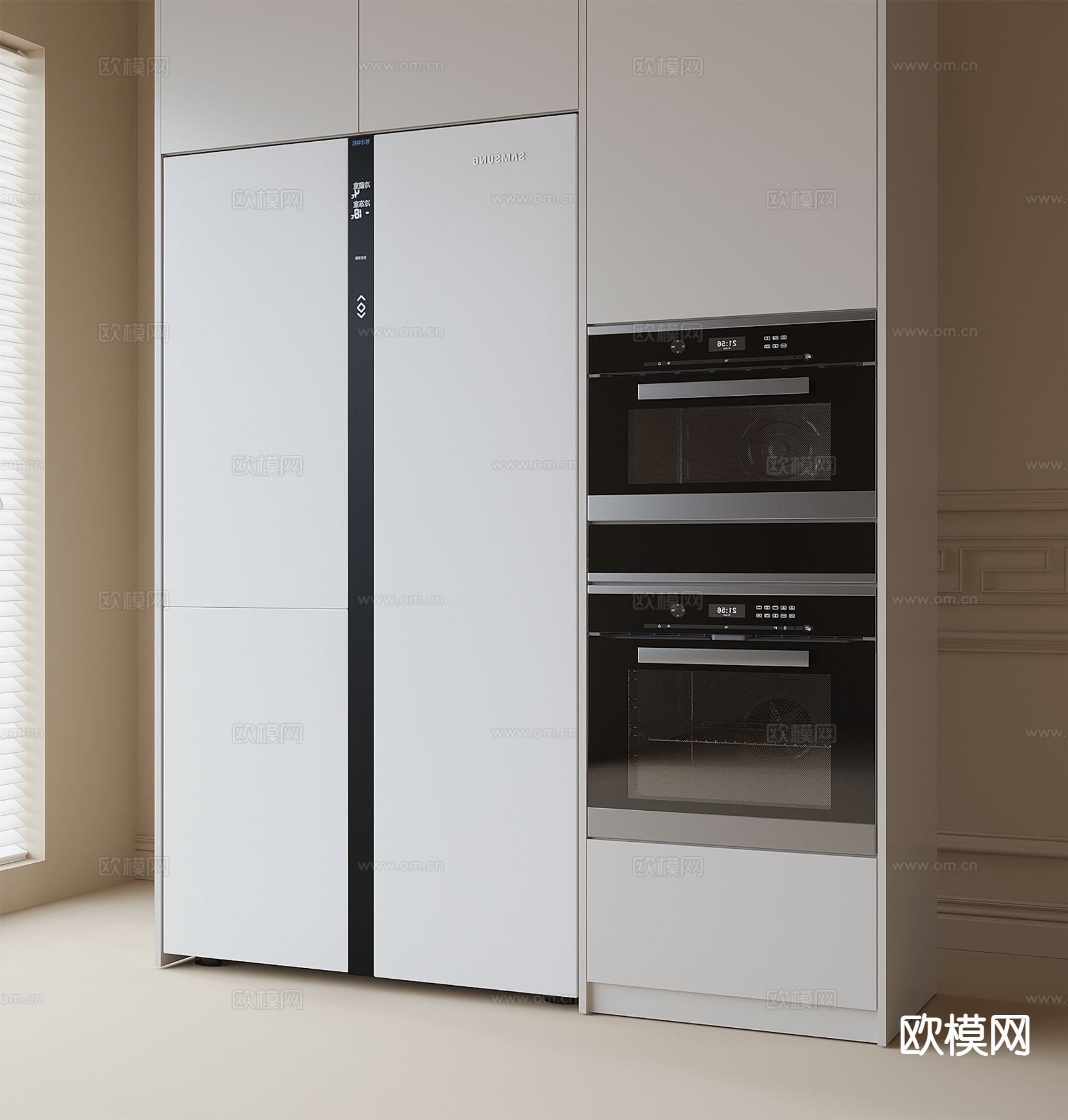 厨房电器 冰箱 蒸烤箱su模型下载（渲染图2）