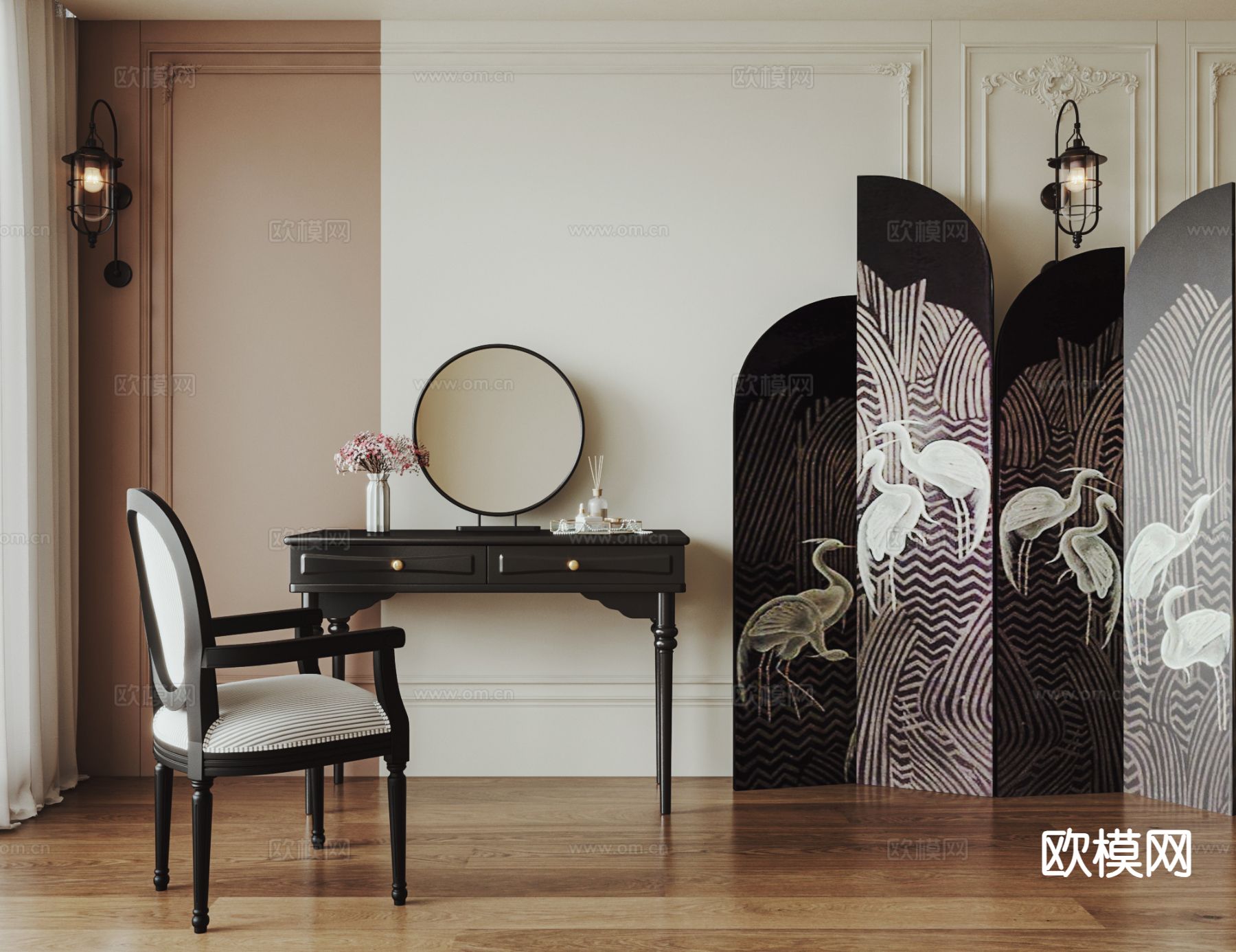 法式梳妆台 化妆桌su模型下载（渲染图2）