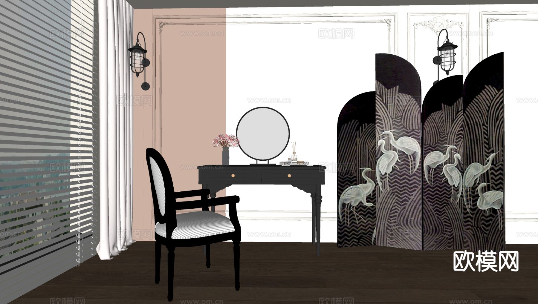 法式梳妆台 化妆桌su模型下载（渲染图1）