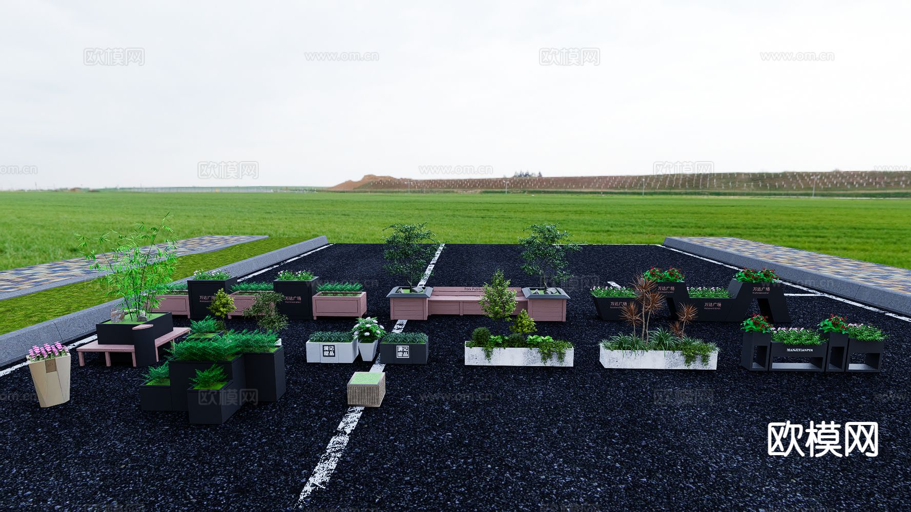 户外花箱 花槽 花钵su模型下载（渲染图2）