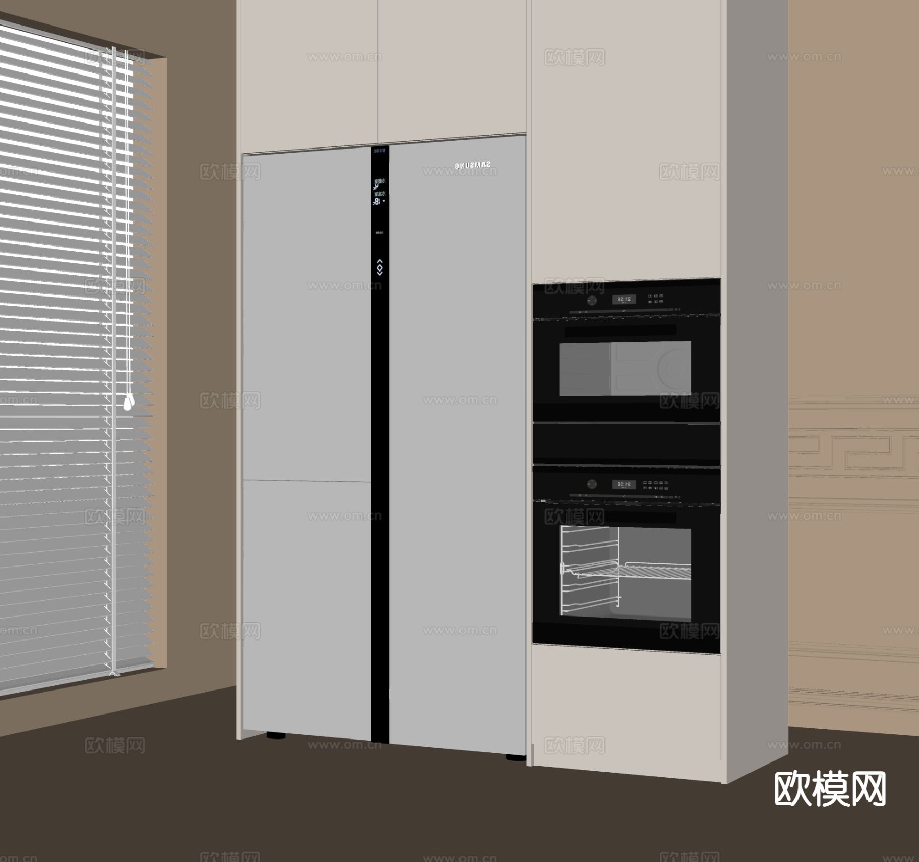 厨房电器 冰箱 蒸烤箱su模型下载（渲染图1）