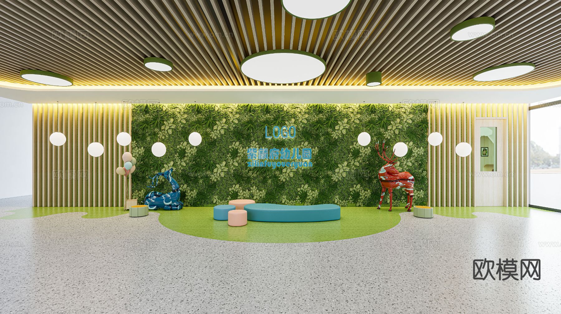 现代植物墙 绿植墙 logo背景墙su模型下载（渲染图2）