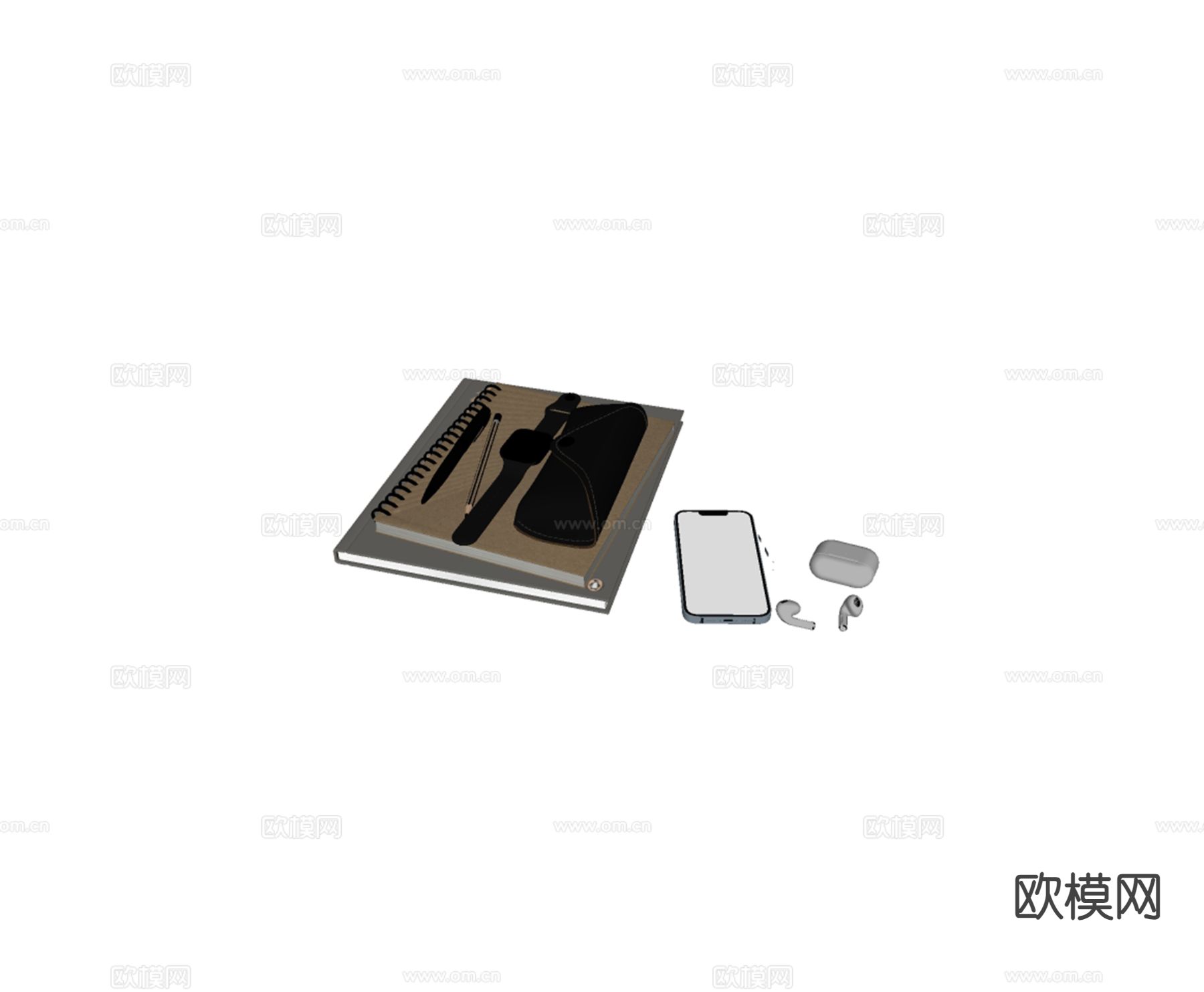 办公用品 笔记本 签字笔su模型下载（渲染图1）