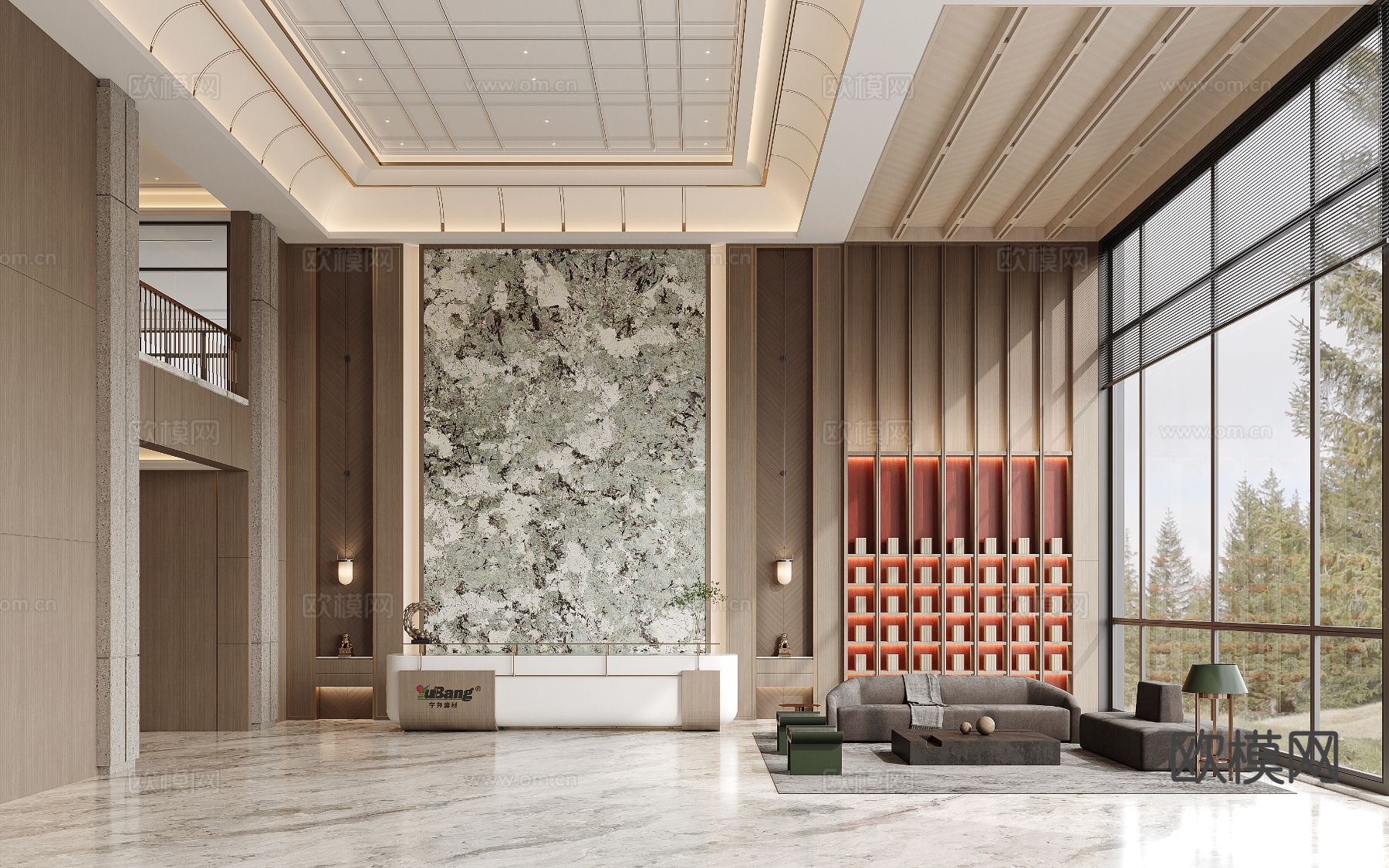 新中式接待大厅 商务大堂3d模型下载