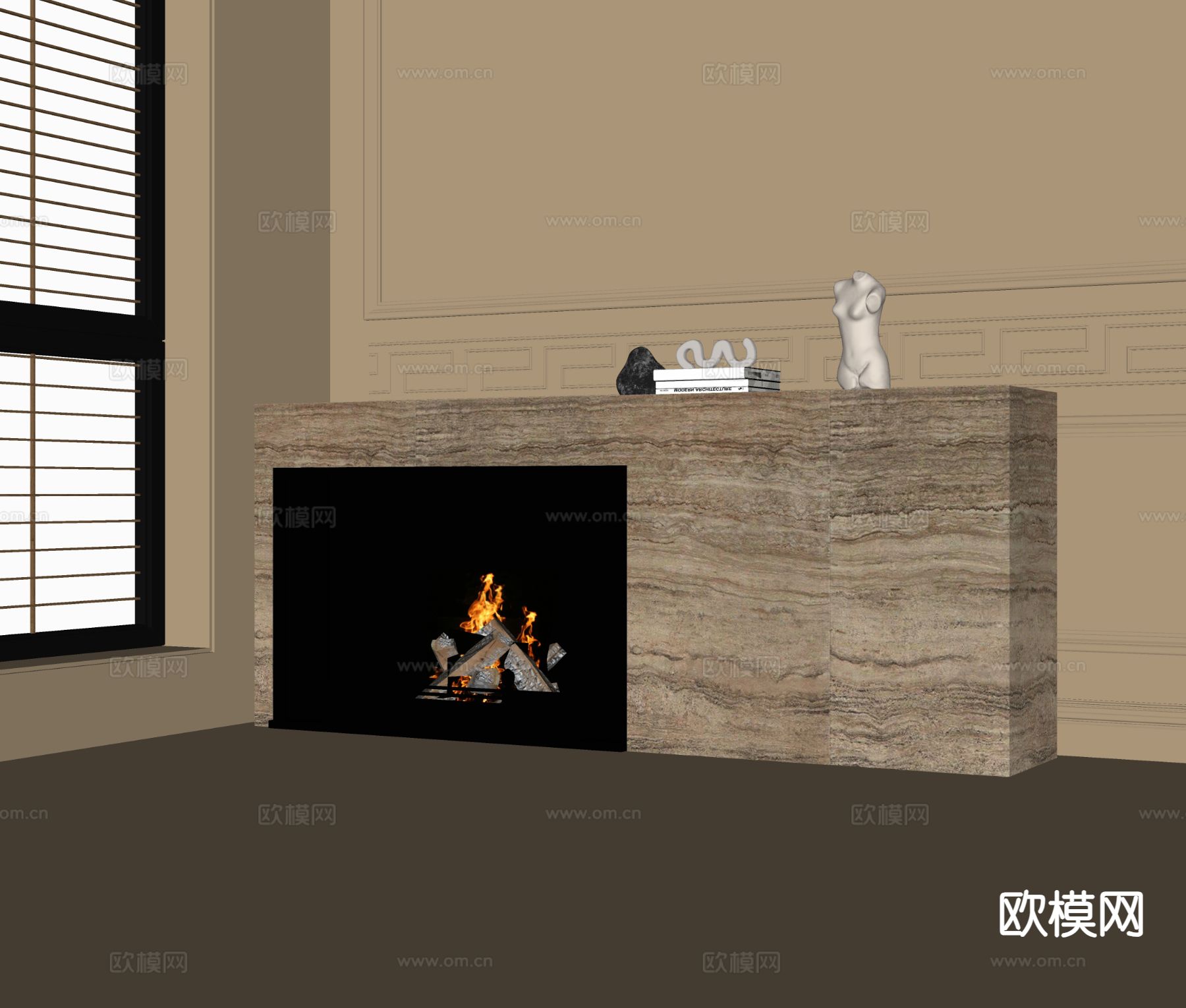 侘寂壁炉 火炉 火焰su模型下载（渲染图1）
