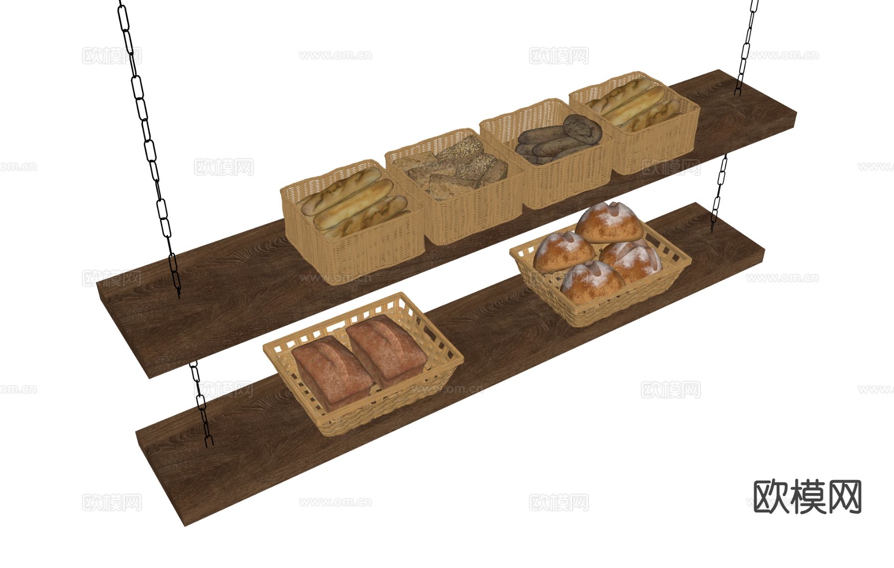 食物面包 法棍 层板架su模型下载（渲染图1）