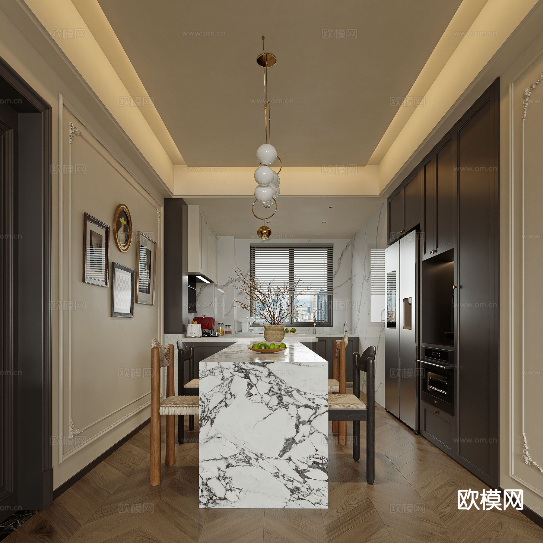 法式客餐厅su模型下载（渲染图3）