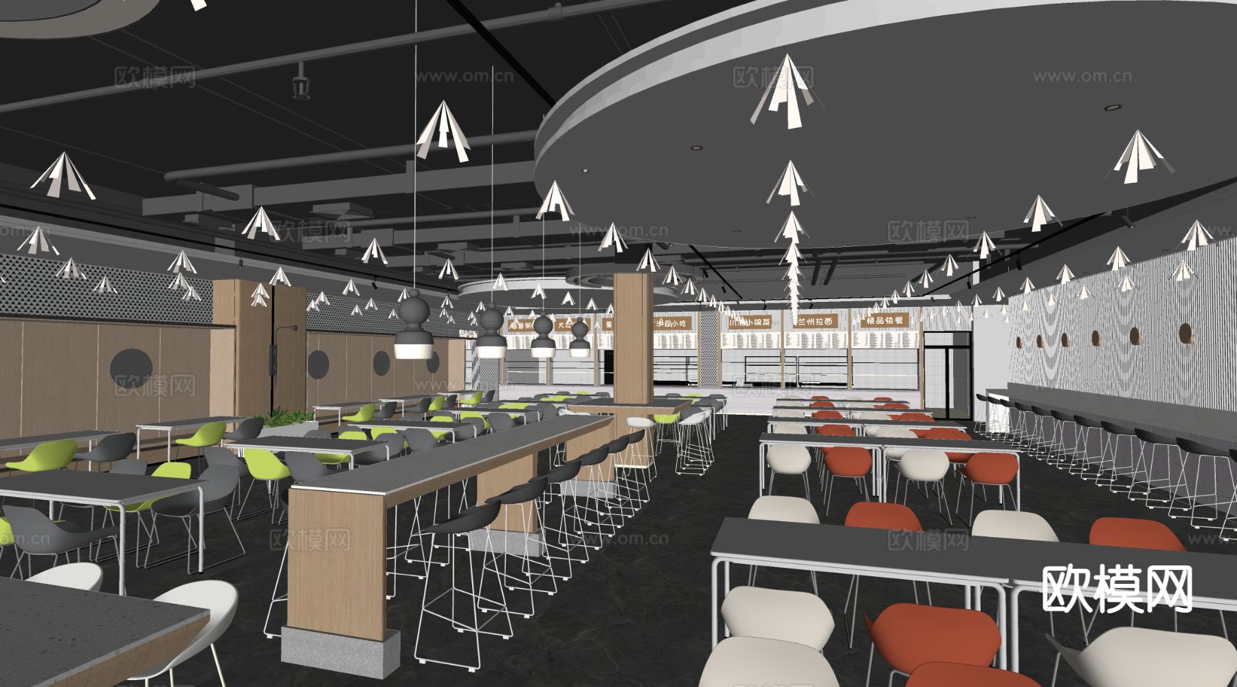 现代食堂 公司食堂su模型下载（渲染图1）