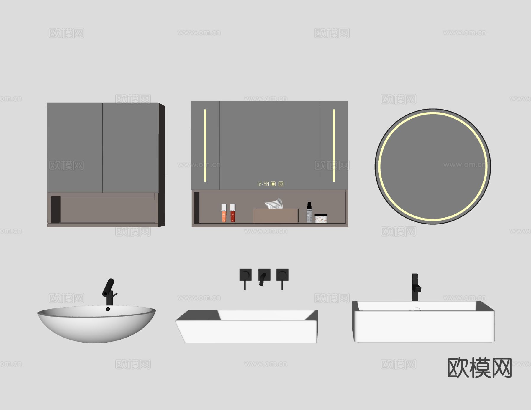 悬空台盆 洗手台 洗手盆 浴室镜su模型下载（渲染图1）
