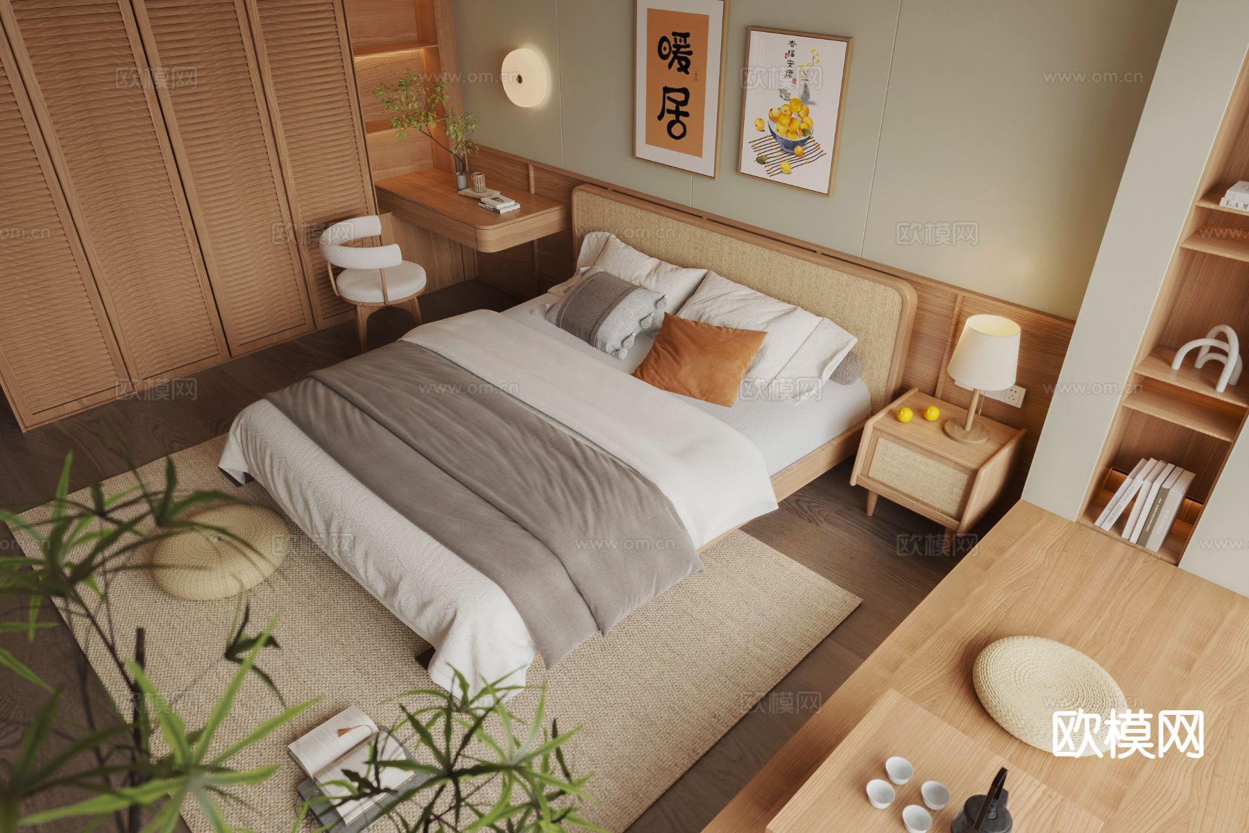 日式卧室 主卧su模型下载（渲染图2）