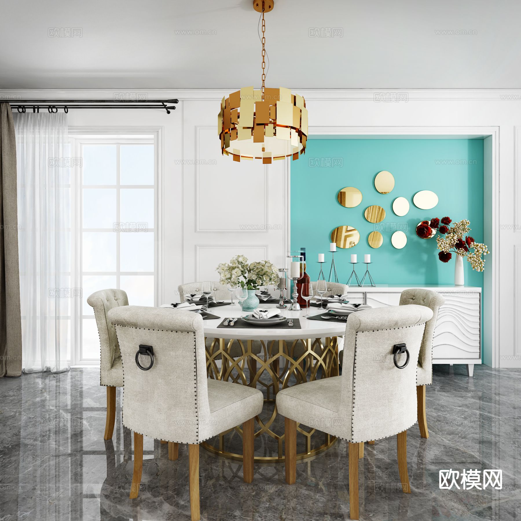 简欧餐桌椅 圆餐桌3d模型下载