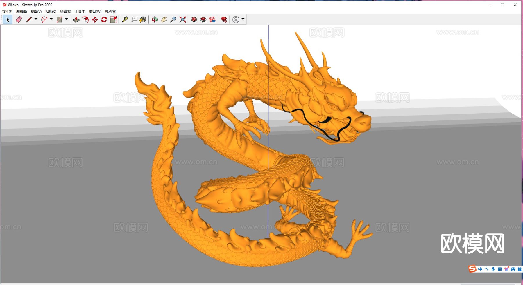 金龙雕塑 飞龙摆件su模型下载（渲染图1）