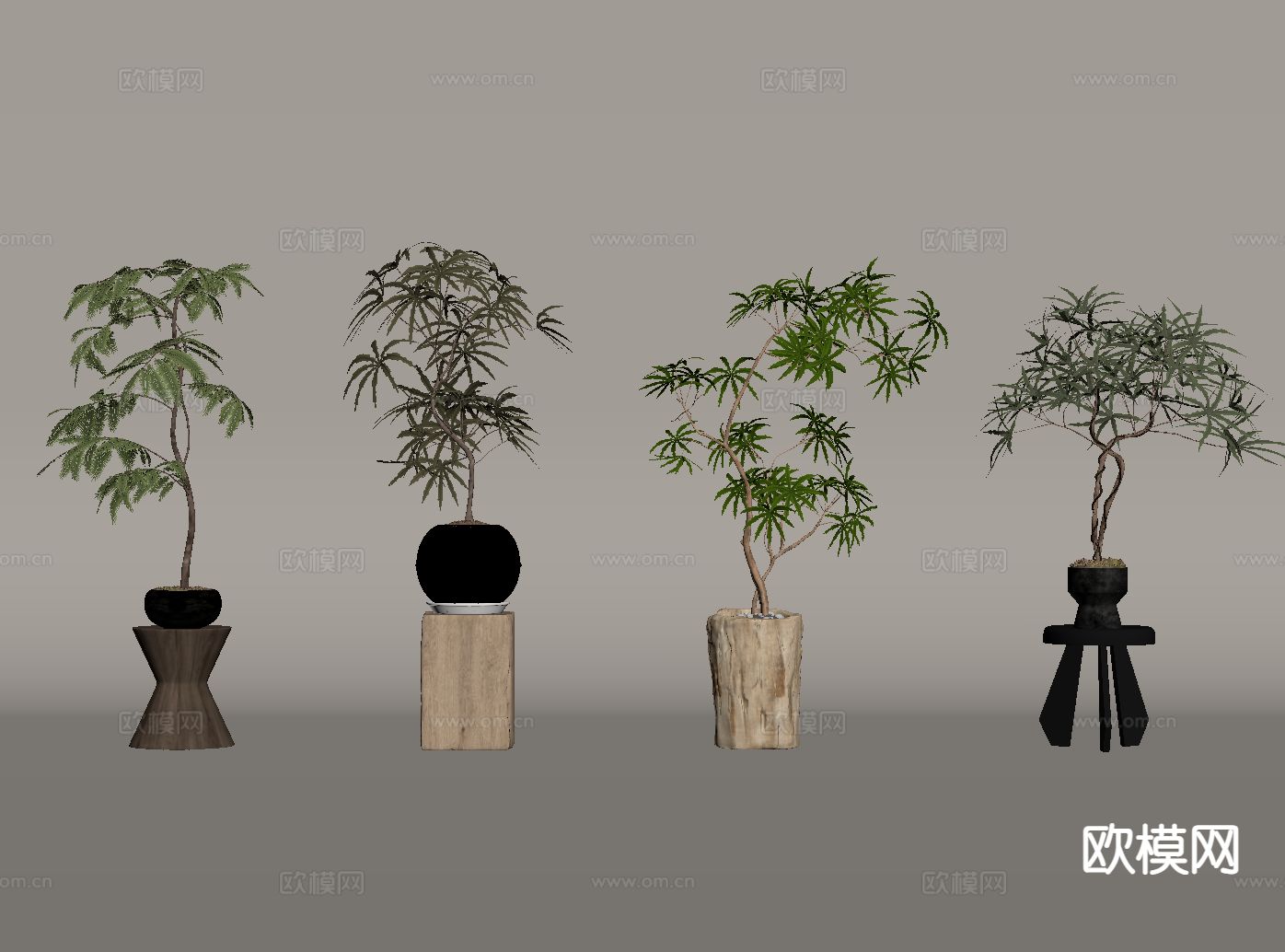 中古风盆栽 盆景 绿植su模型下载（渲染图1）