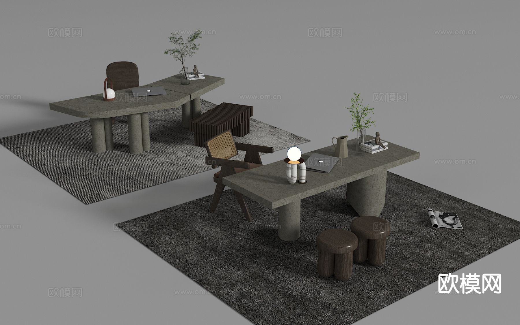 现代办公书桌 书桌椅su模型下载（渲染图2）