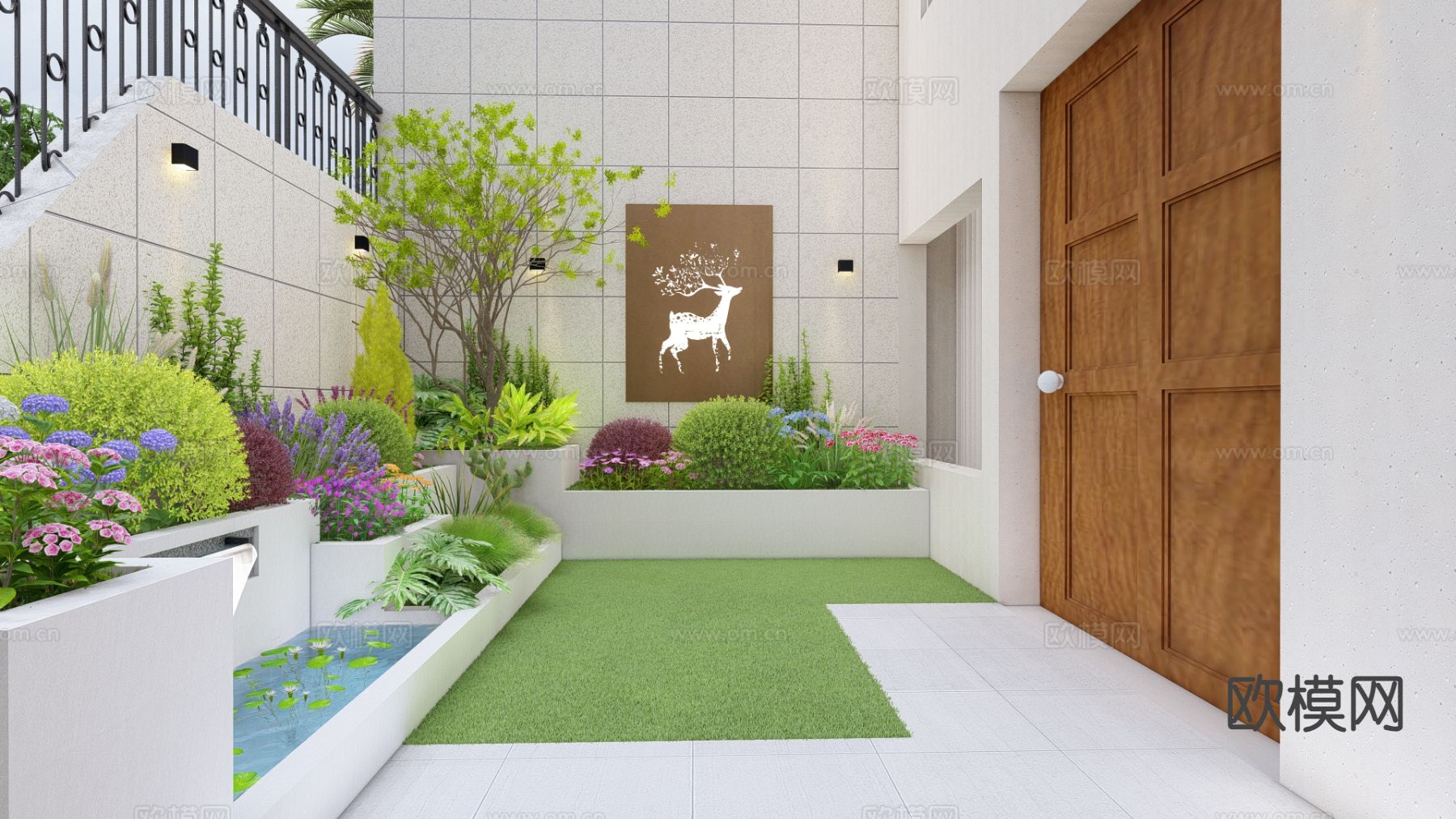别墅庭院 花园su模型下载（渲染图4）