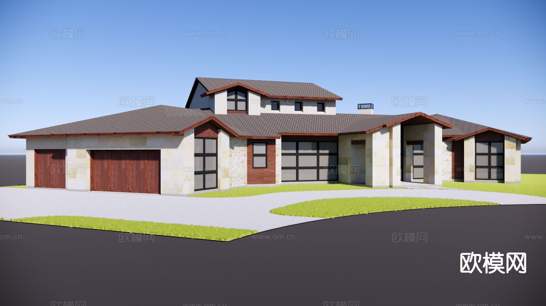 会所别墅外观su模型下载（渲染图3）