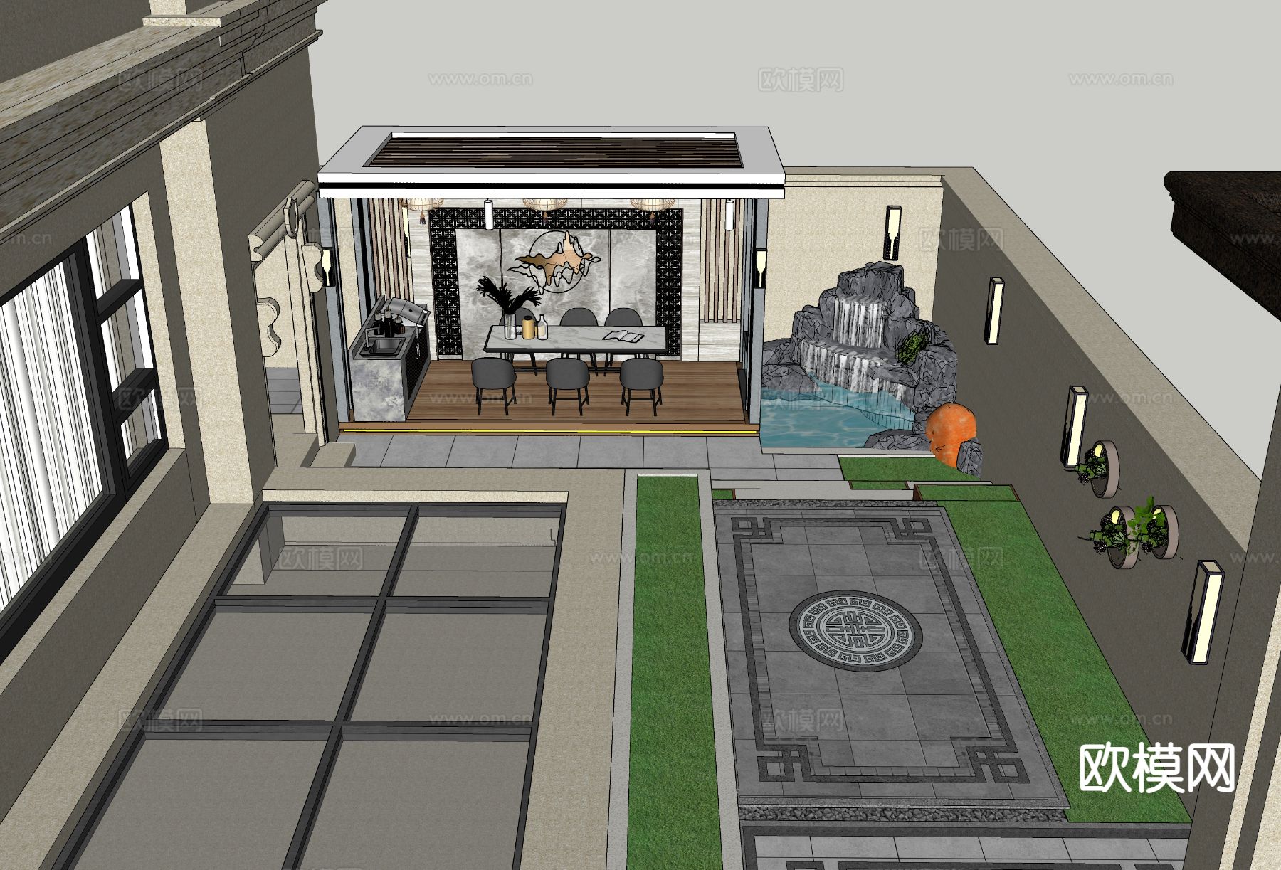 别墅庭院 花园su模型下载（渲染图1）