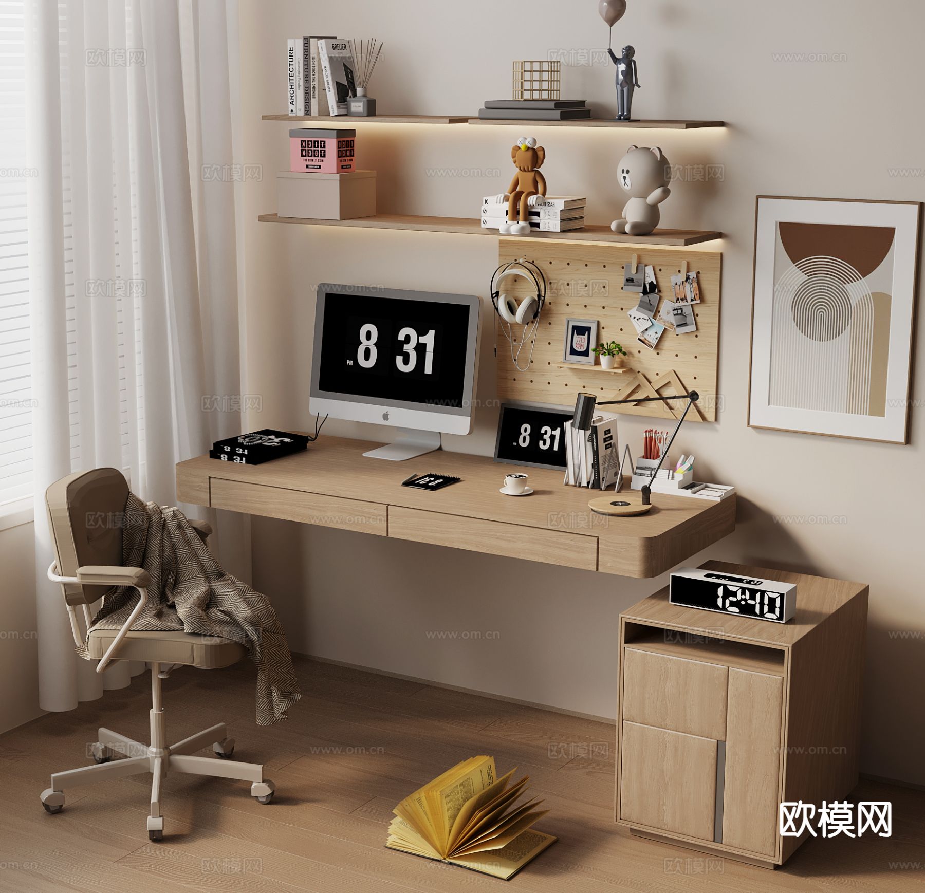 侘寂书桌椅su模型下载（渲染图2）