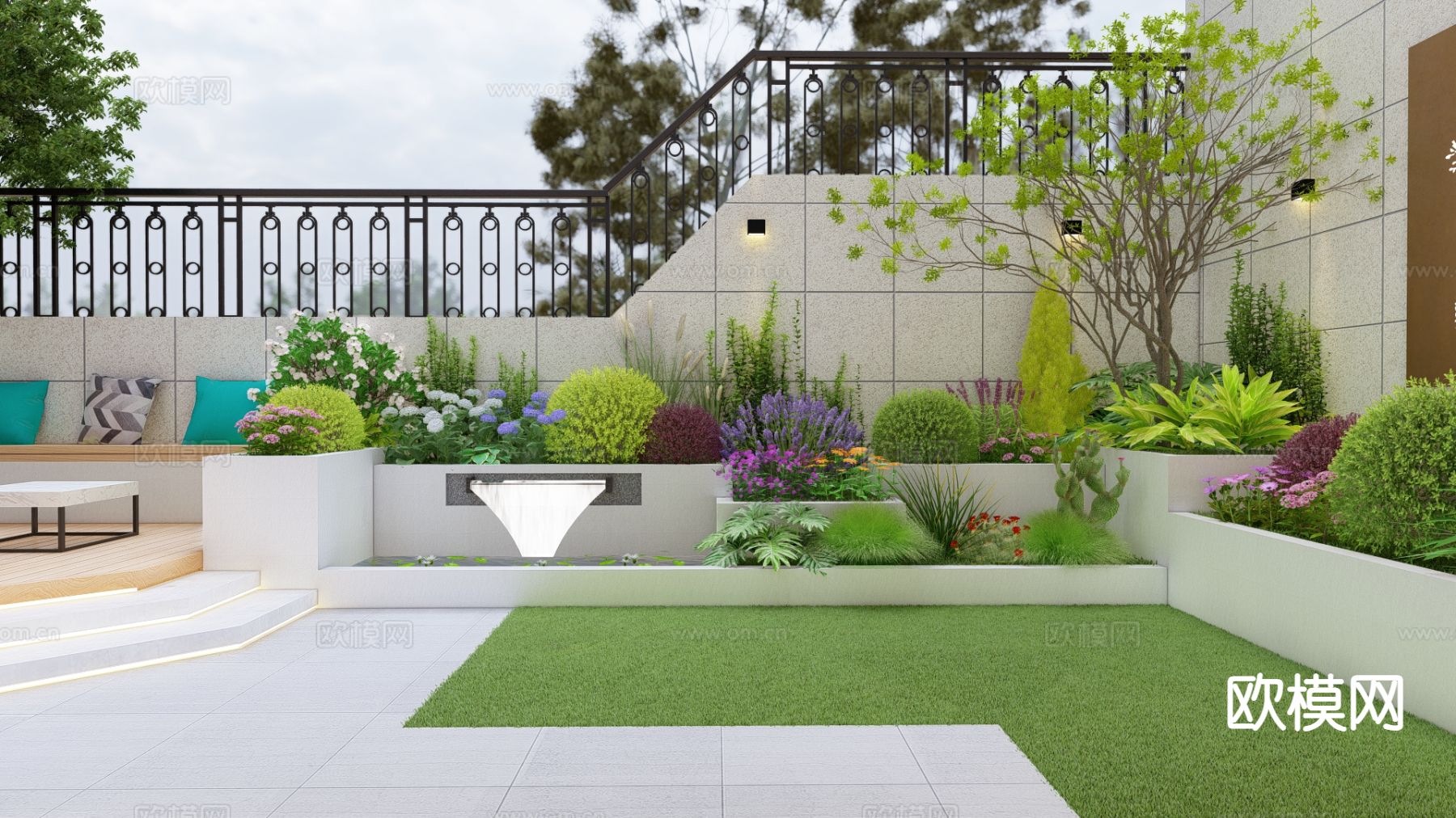 别墅庭院 花园su模型下载（渲染图3）