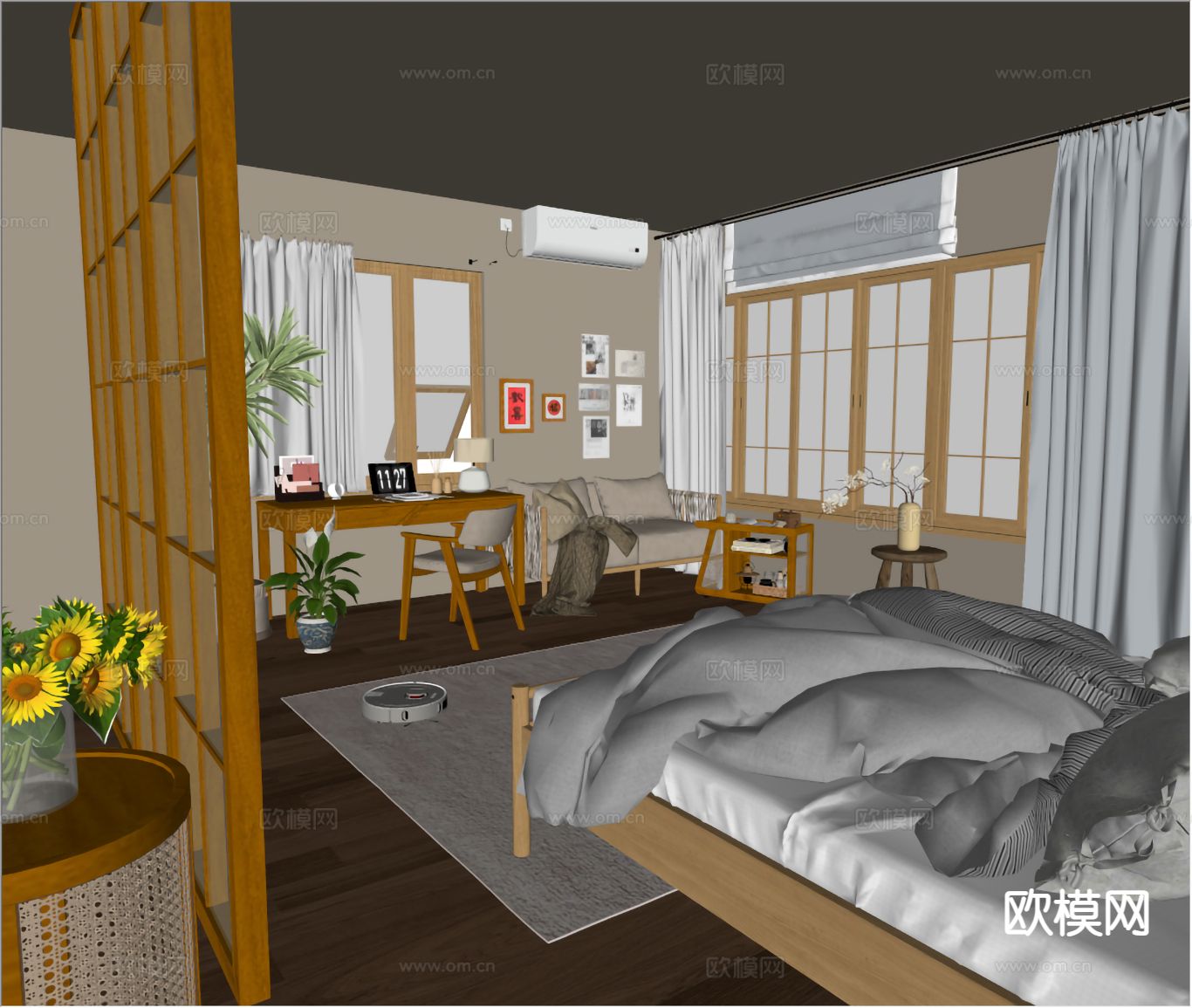 原木风卧室 主卧su模型下载（渲染图1）