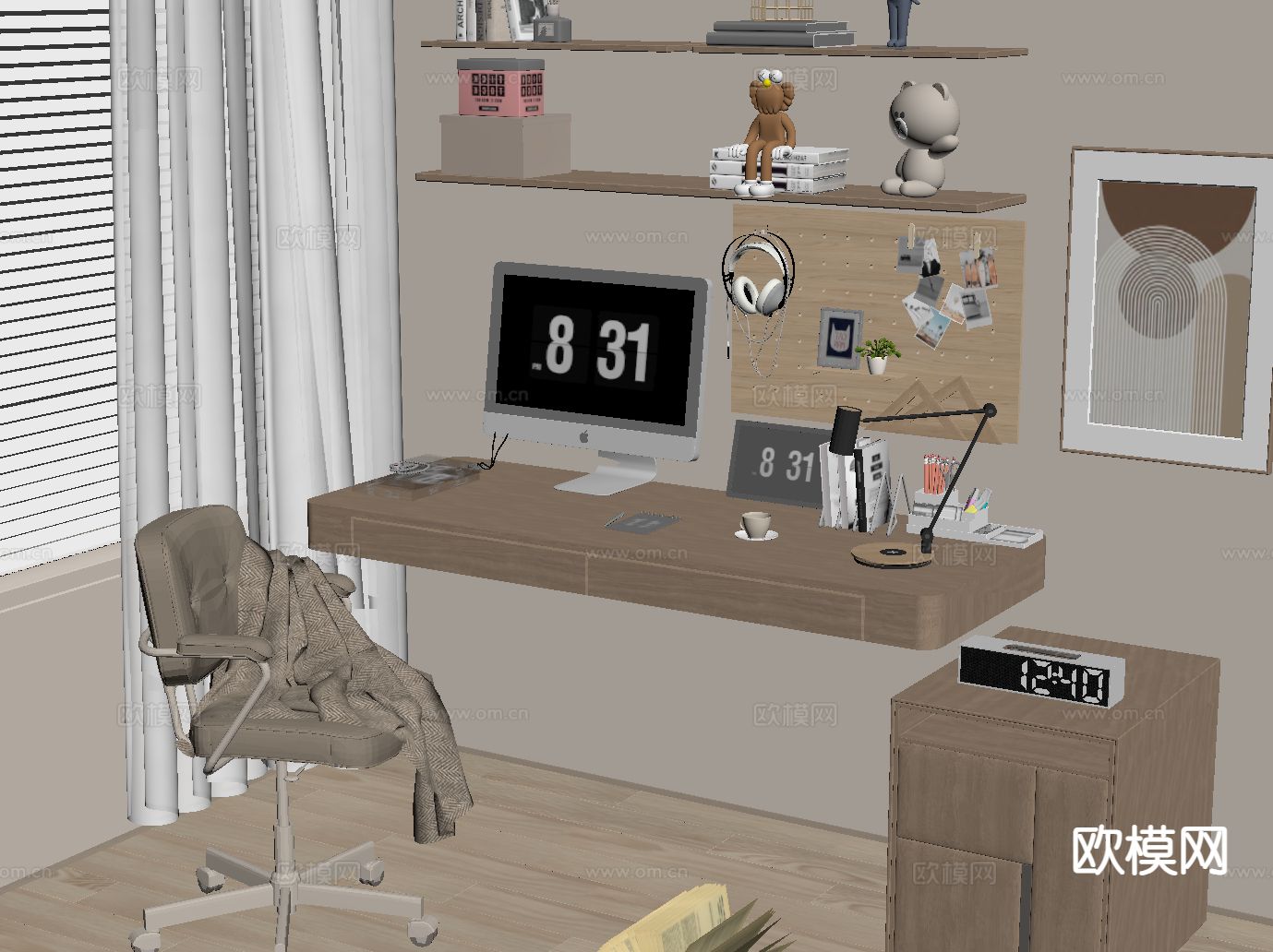 侘寂书桌椅su模型下载（渲染图1）