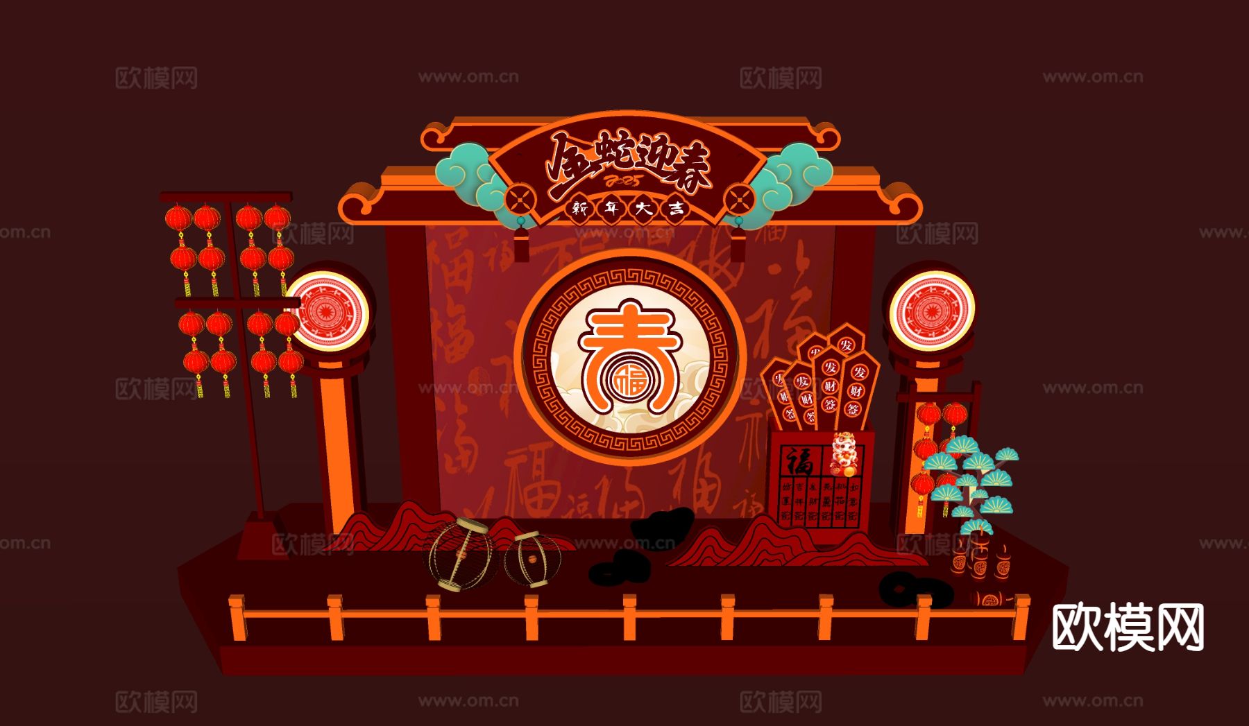 新年美陈 户外装置 新春美陈su模型下载（渲染图1）