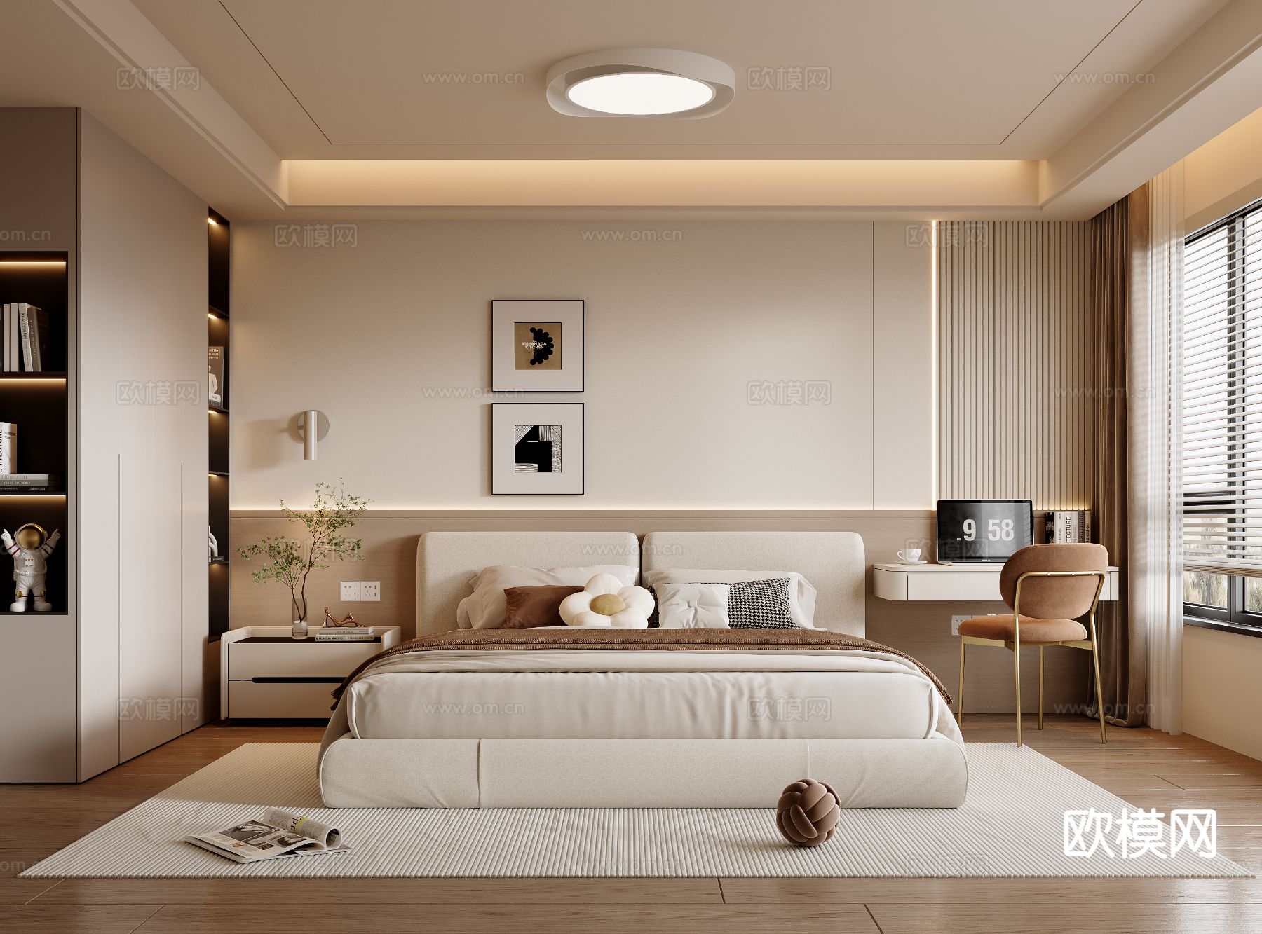 奶油风卧室 主卧3d模型下载